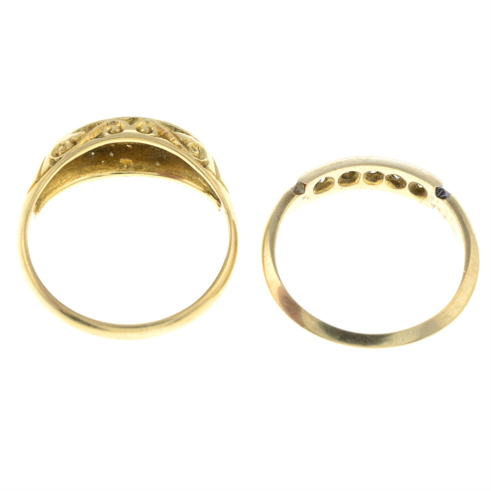 Two early 20th century gold diamond five-stone rings. - Image 2 of 2