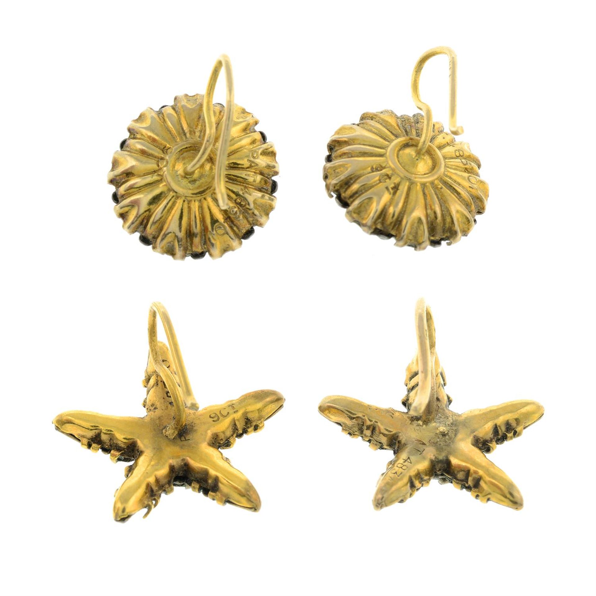 Two pairs of early 20th century 9ct gold colourless paste earrings. - Image 2 of 2