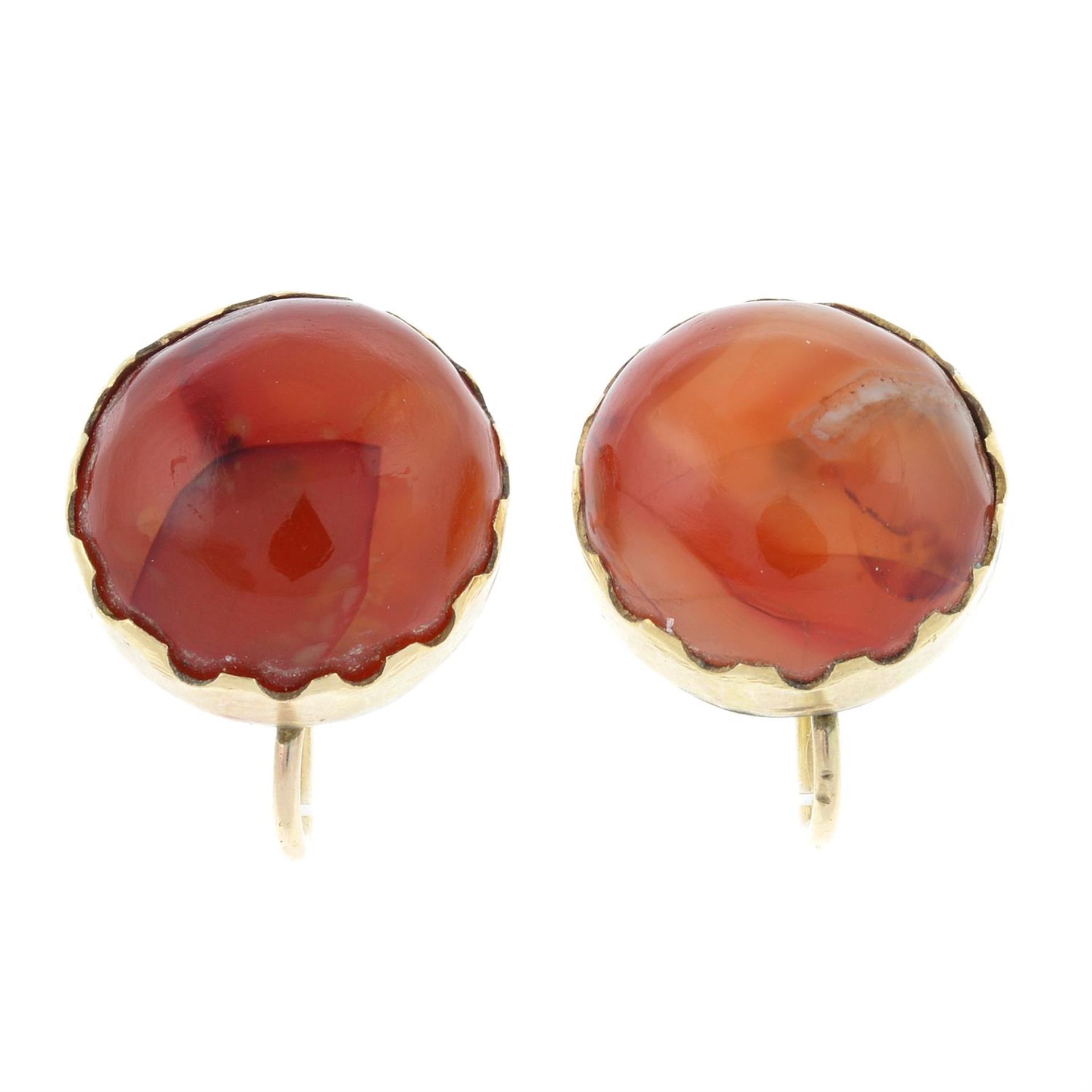 A pair of banded agate earrings.