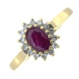 An 18ct gold ruby and single-cut diamond cluster ring.