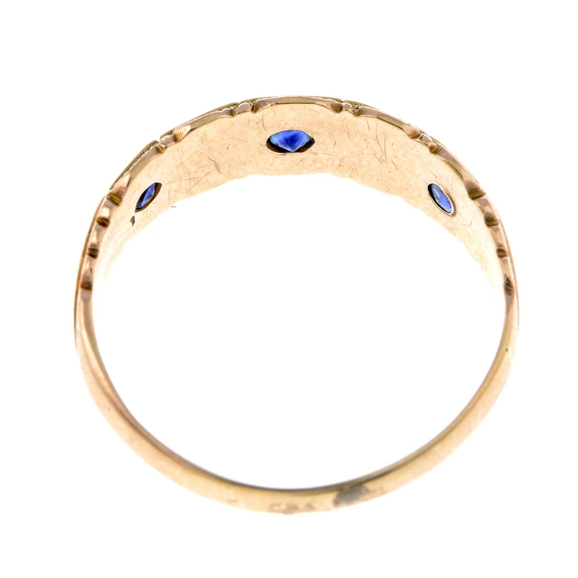 An Edwardian 9ct gold sapphire and split pearl five-stone ring - Image 2 of 2