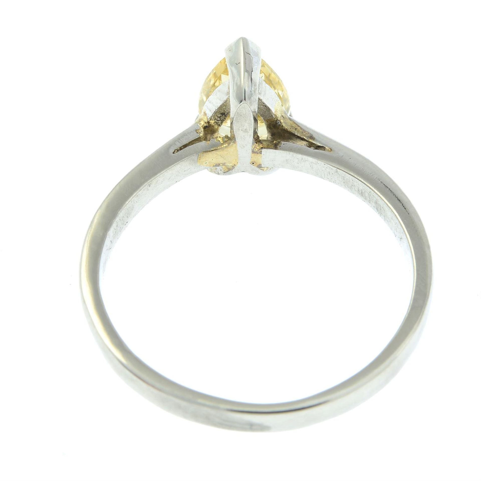 A platinum pear-shape 'yellow' diamond single-stone ring. - Image 2 of 4