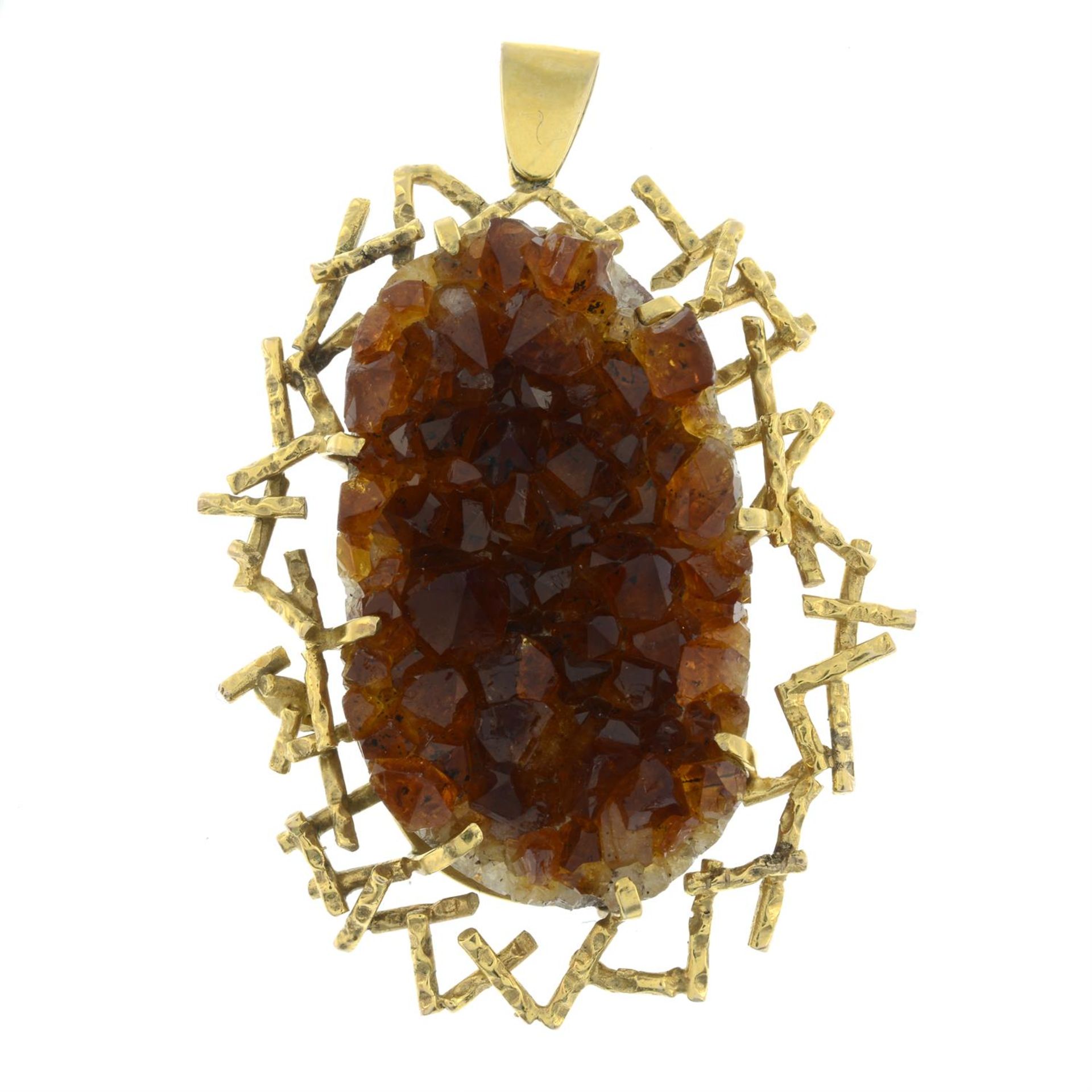 A 1970s 9ct gold citrine druzy abstract pendant, by Cropp & Farr.