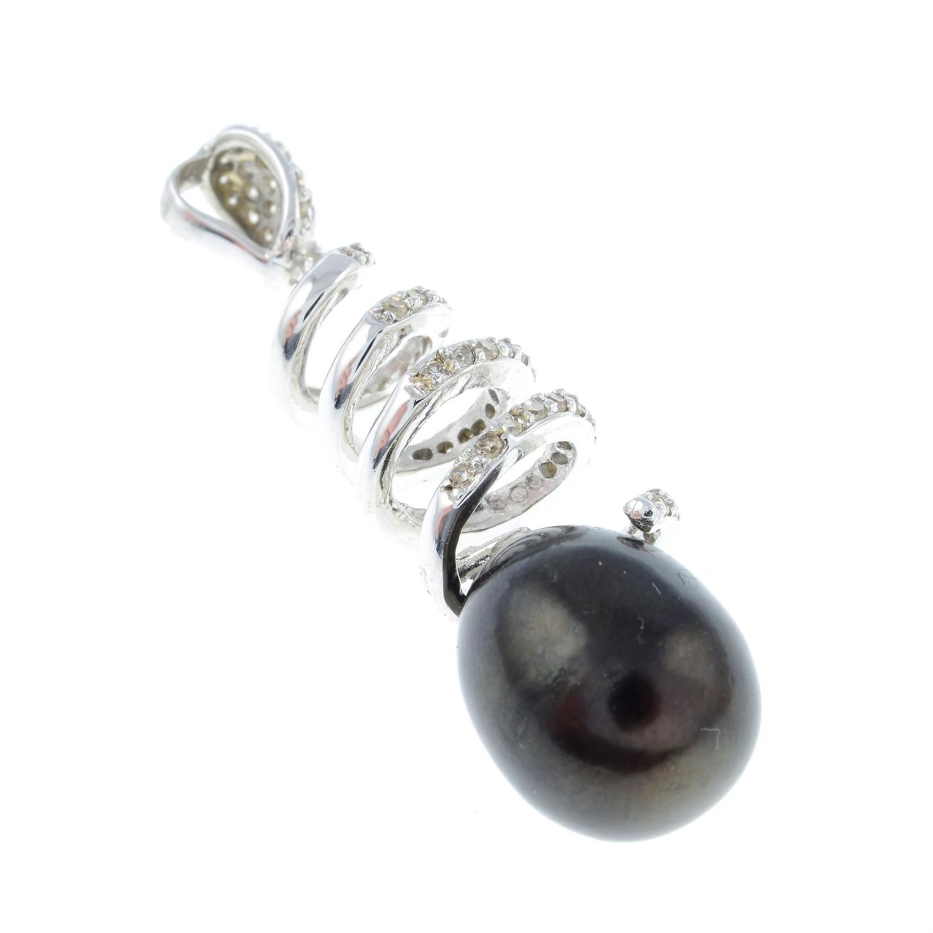 A cultured pearl and diamond spiral pendant. - Image 2 of 2