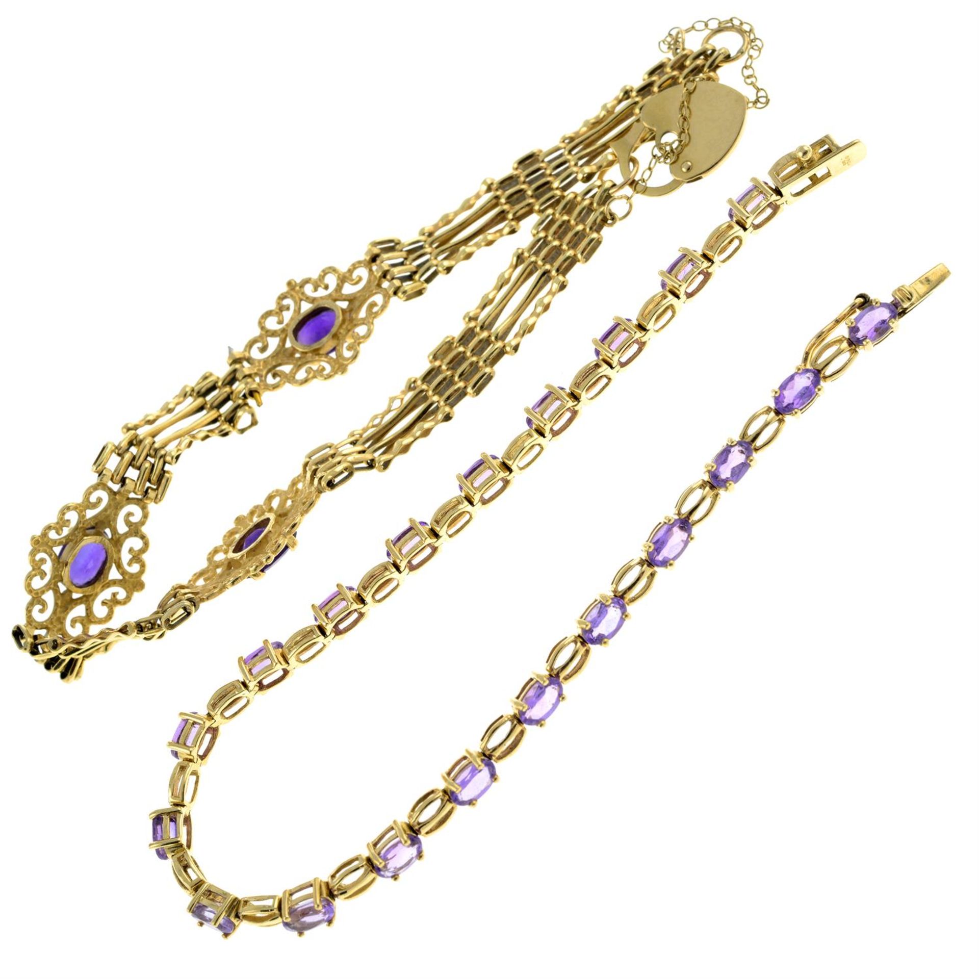 Two 9ct gold amethyst bracelets. - Image 2 of 2
