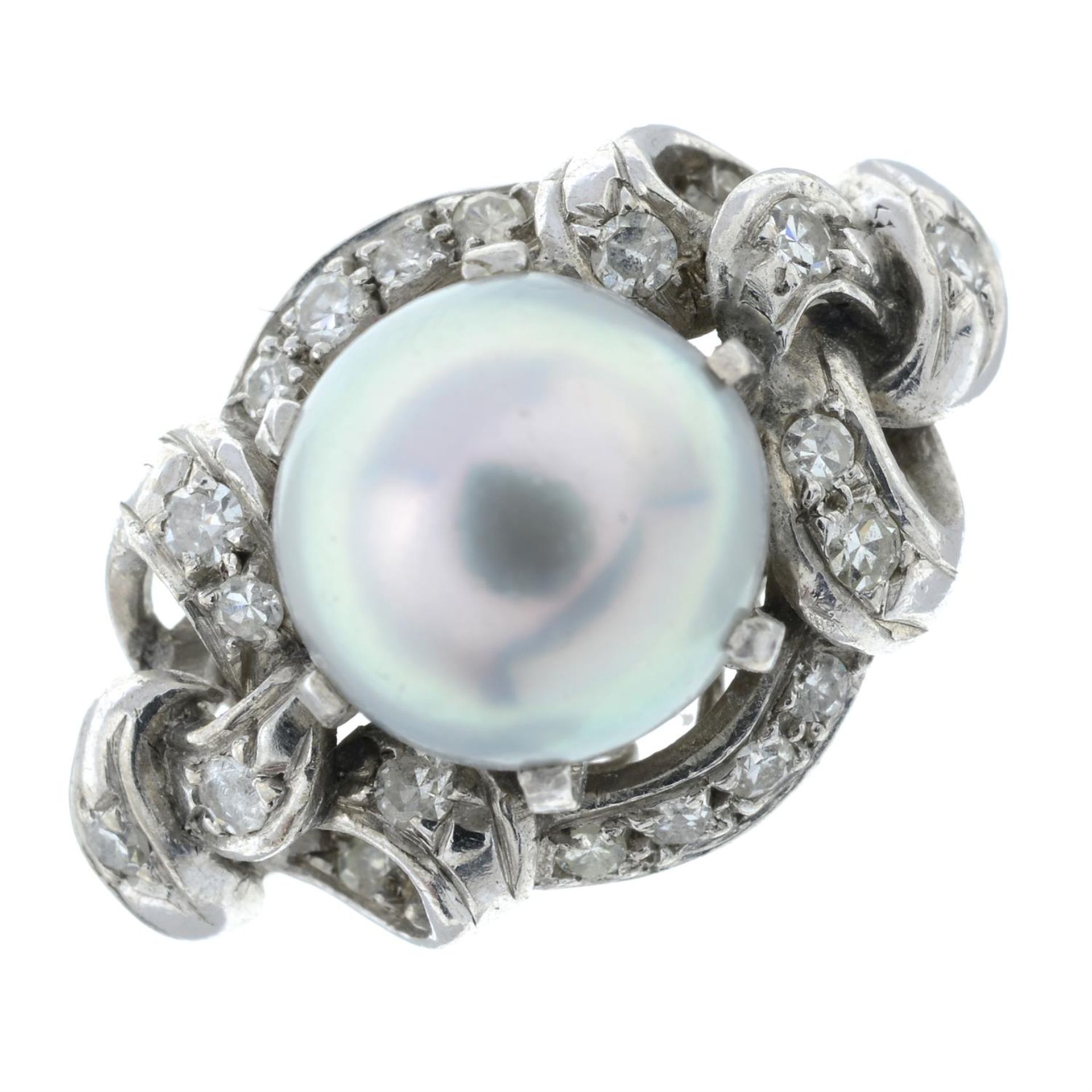 A cultured pearl and single-cut diamond dress ring.