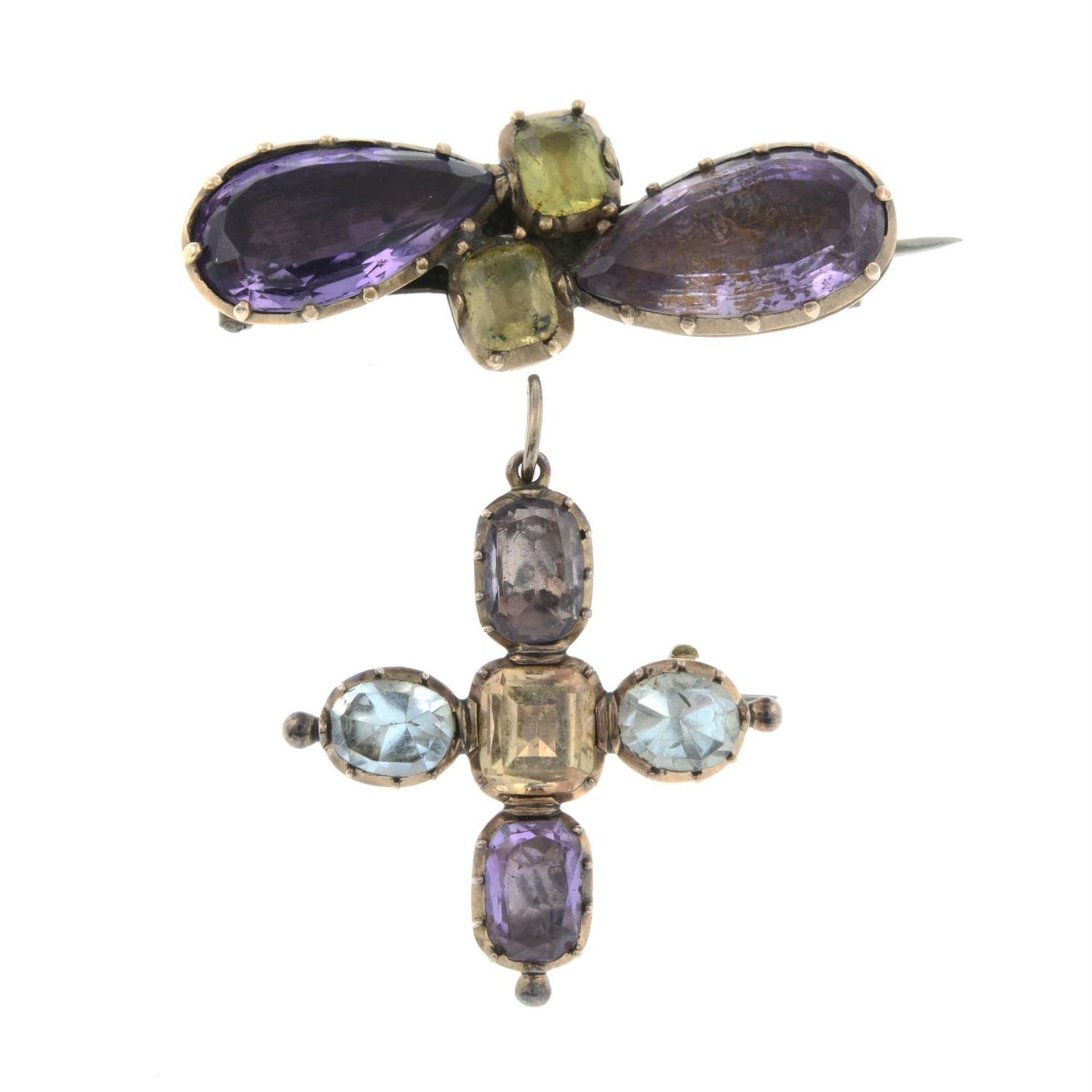 Two 19th century foil-back gem-set brooches.