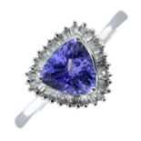 A 14ct gold tanzanite and diamond cluster ring.