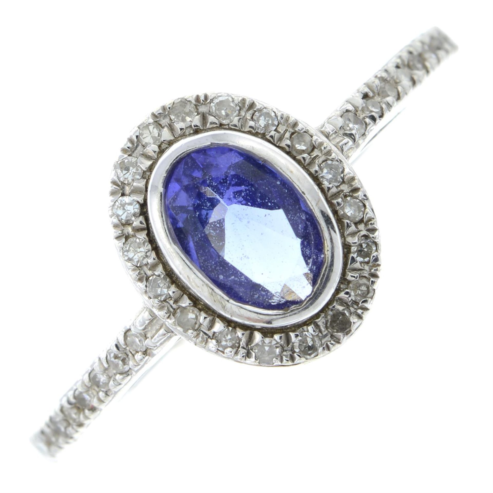 A 9ct gold tanzanite and diamond ring.