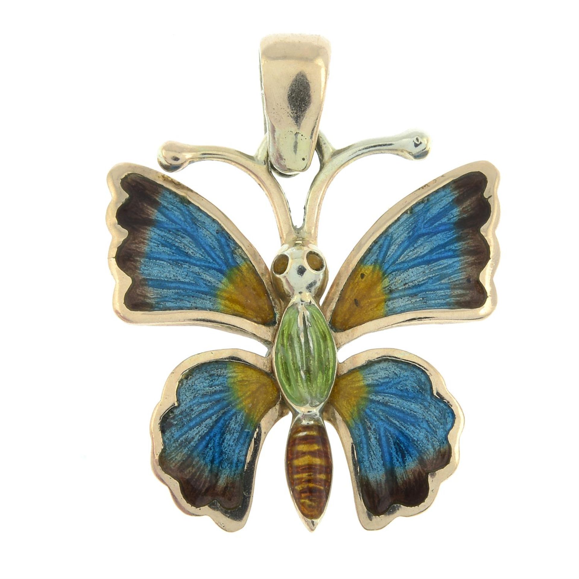 A 9ct gold enamel butterfly pendant.