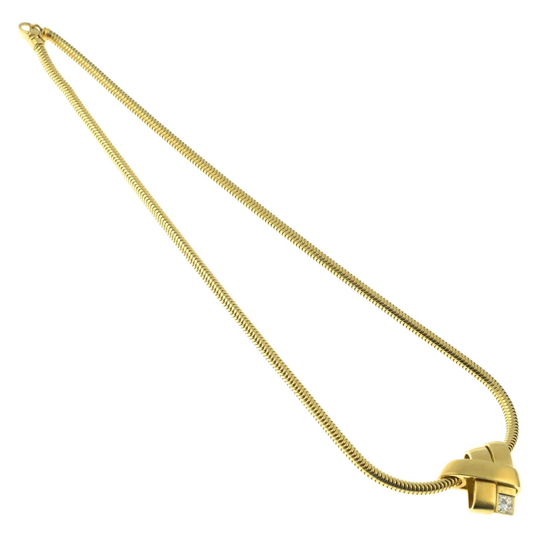 An 18ct gold square-shape diamond pendant, on snake-link chain, by Boodles. - Image 3 of 3