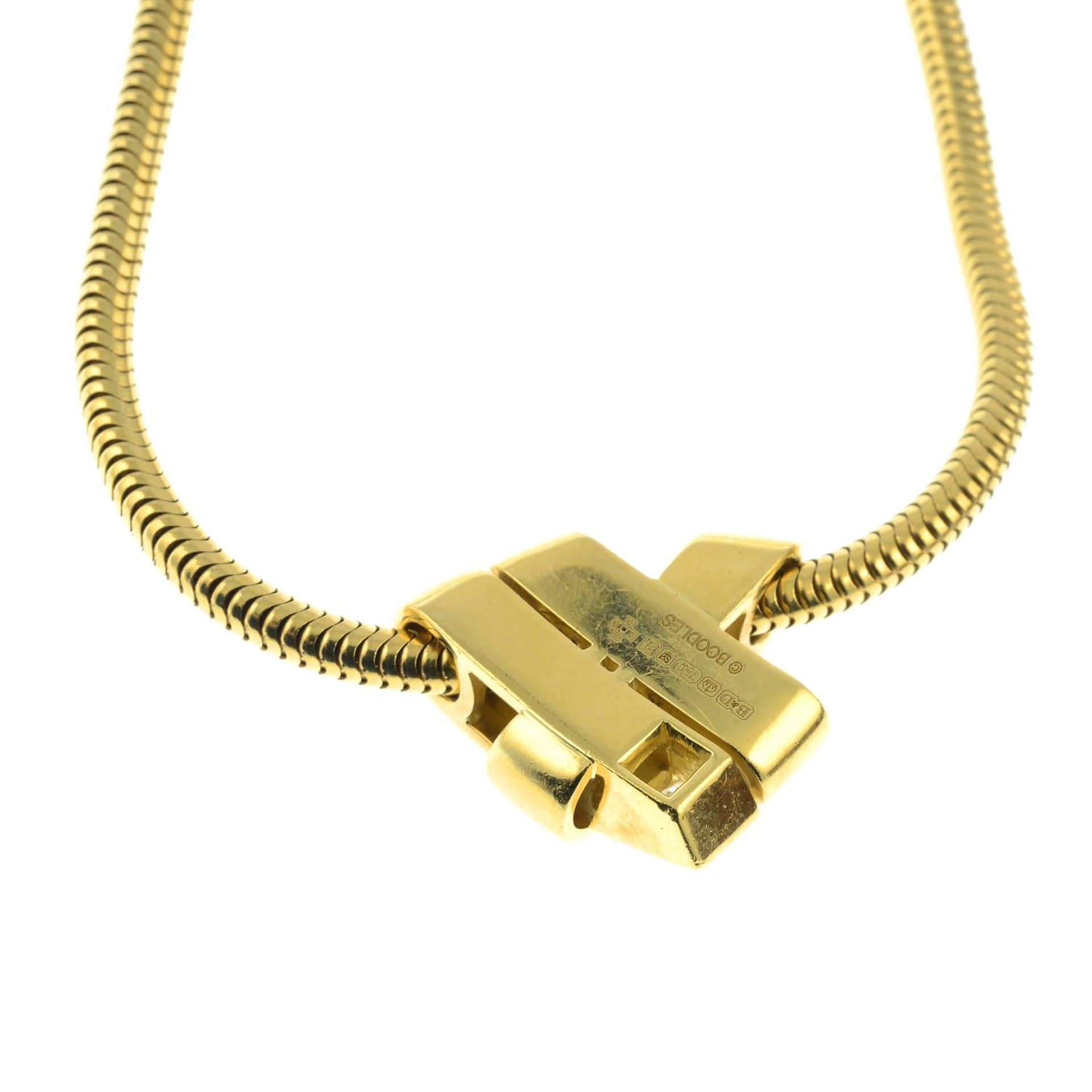 An 18ct gold square-shape diamond pendant, on snake-link chain, by Boodles. - Image 2 of 3