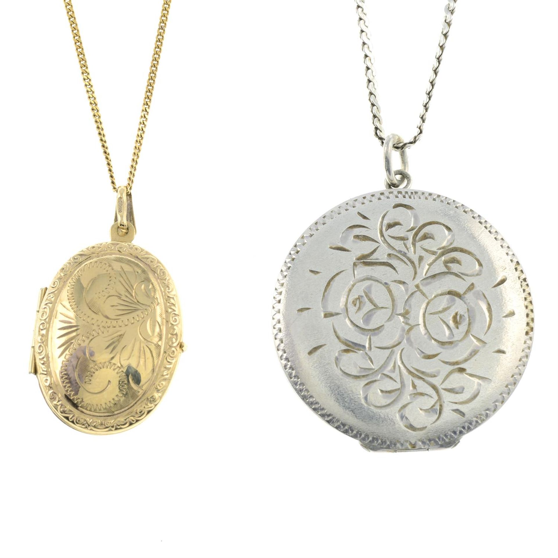 Two lockets with chains.