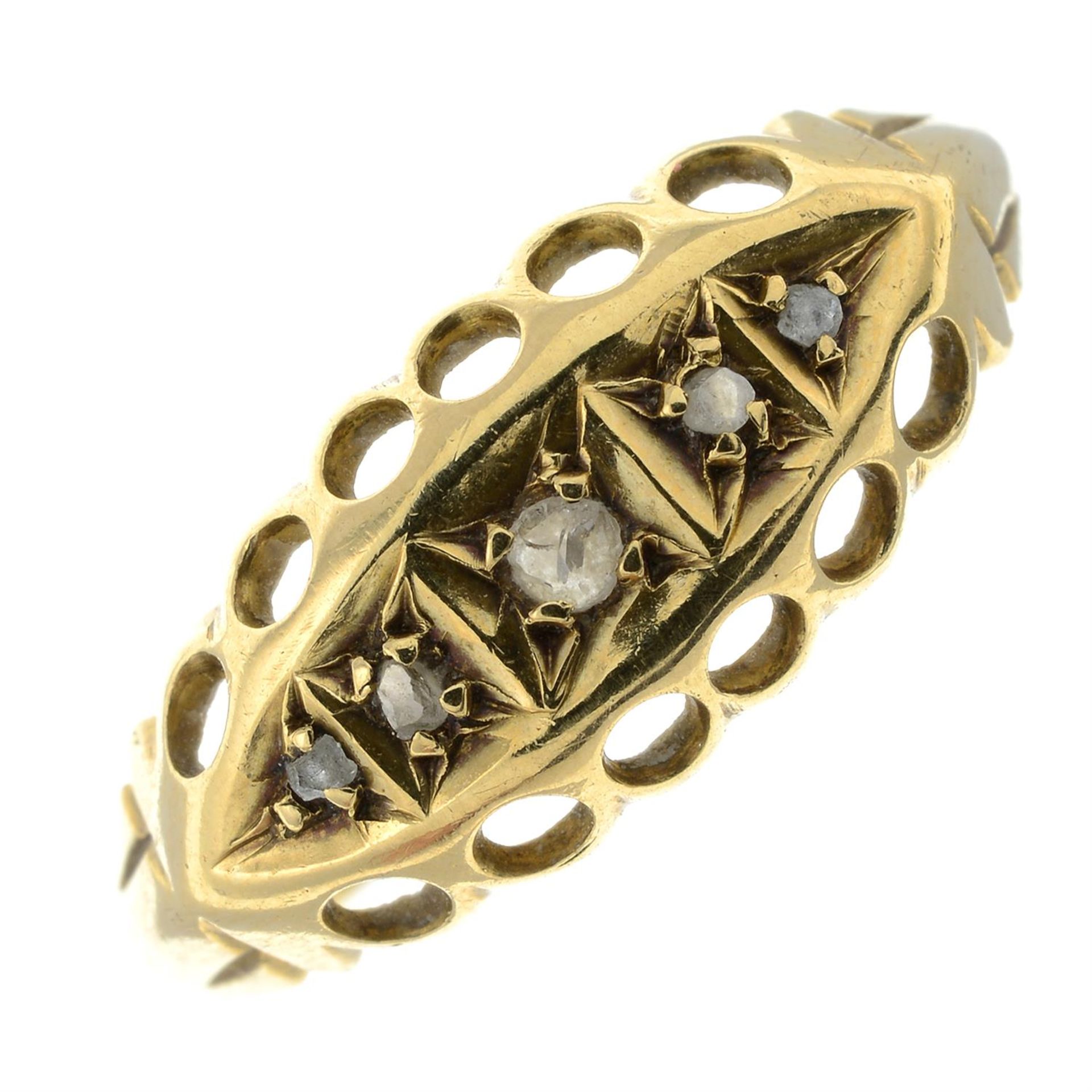 An early 20th century 18ct gold rose-cut diamond five-stone ring.