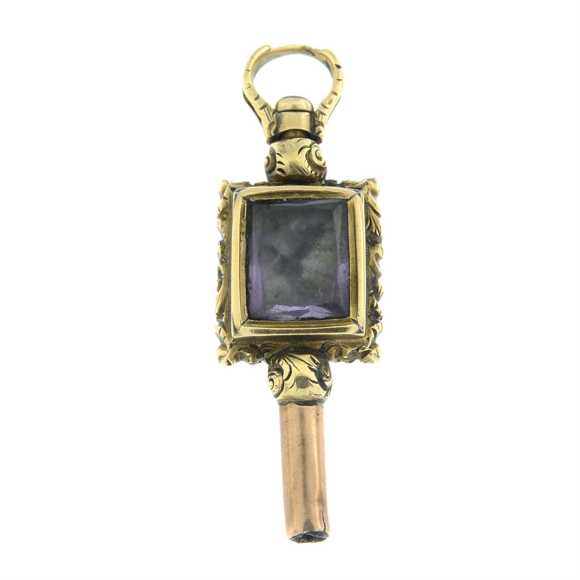 A 19th century bloodstone and foil-back gem watch key. - Image 2 of 2