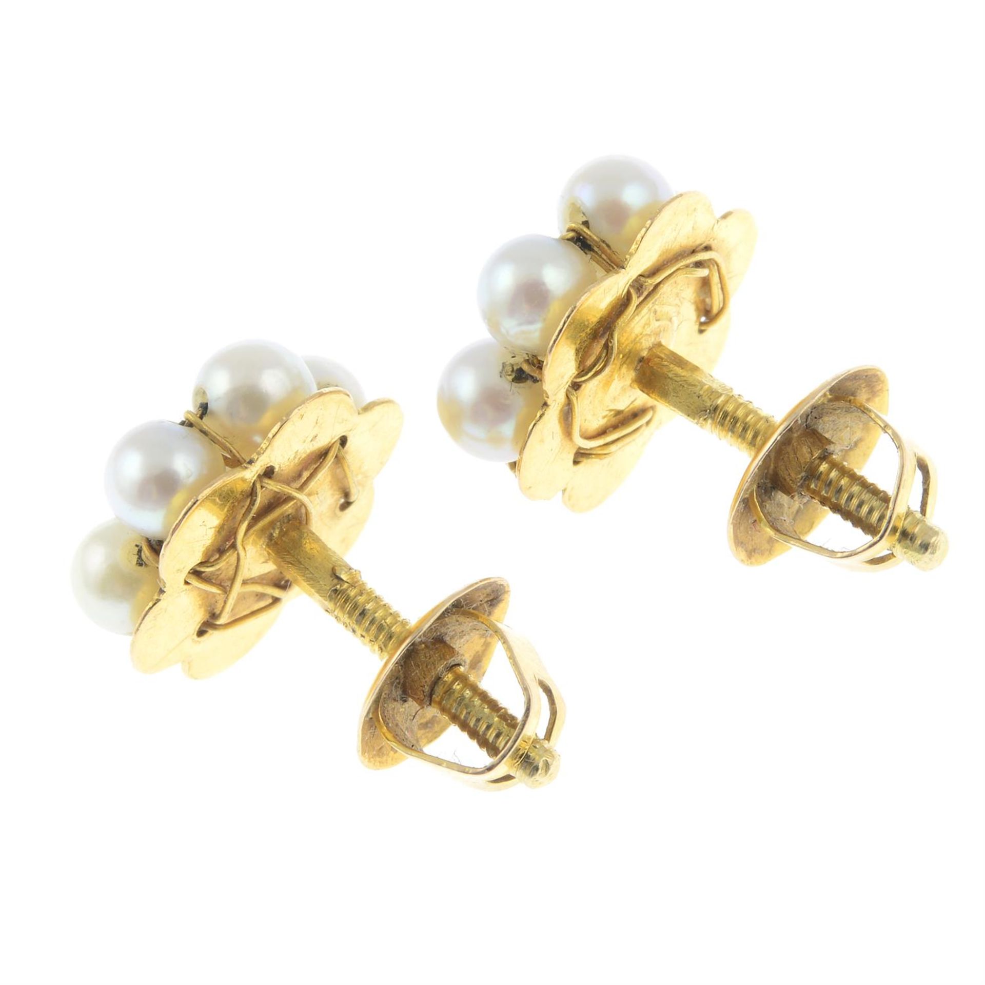 A pair of cultured pearl cluster earrings. - Image 2 of 2