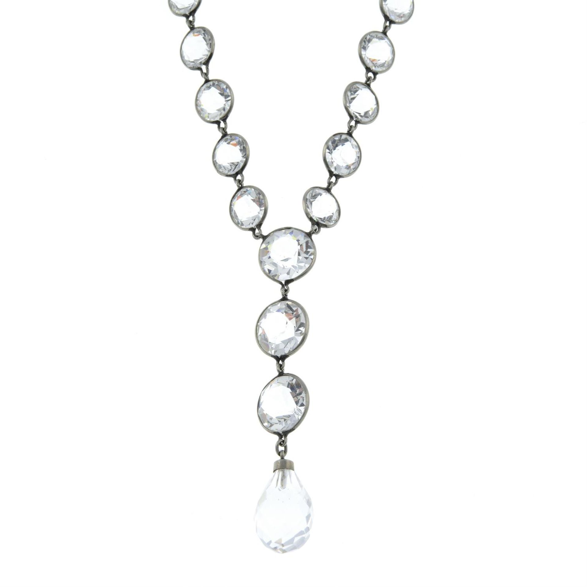 A colourless paste necklace.