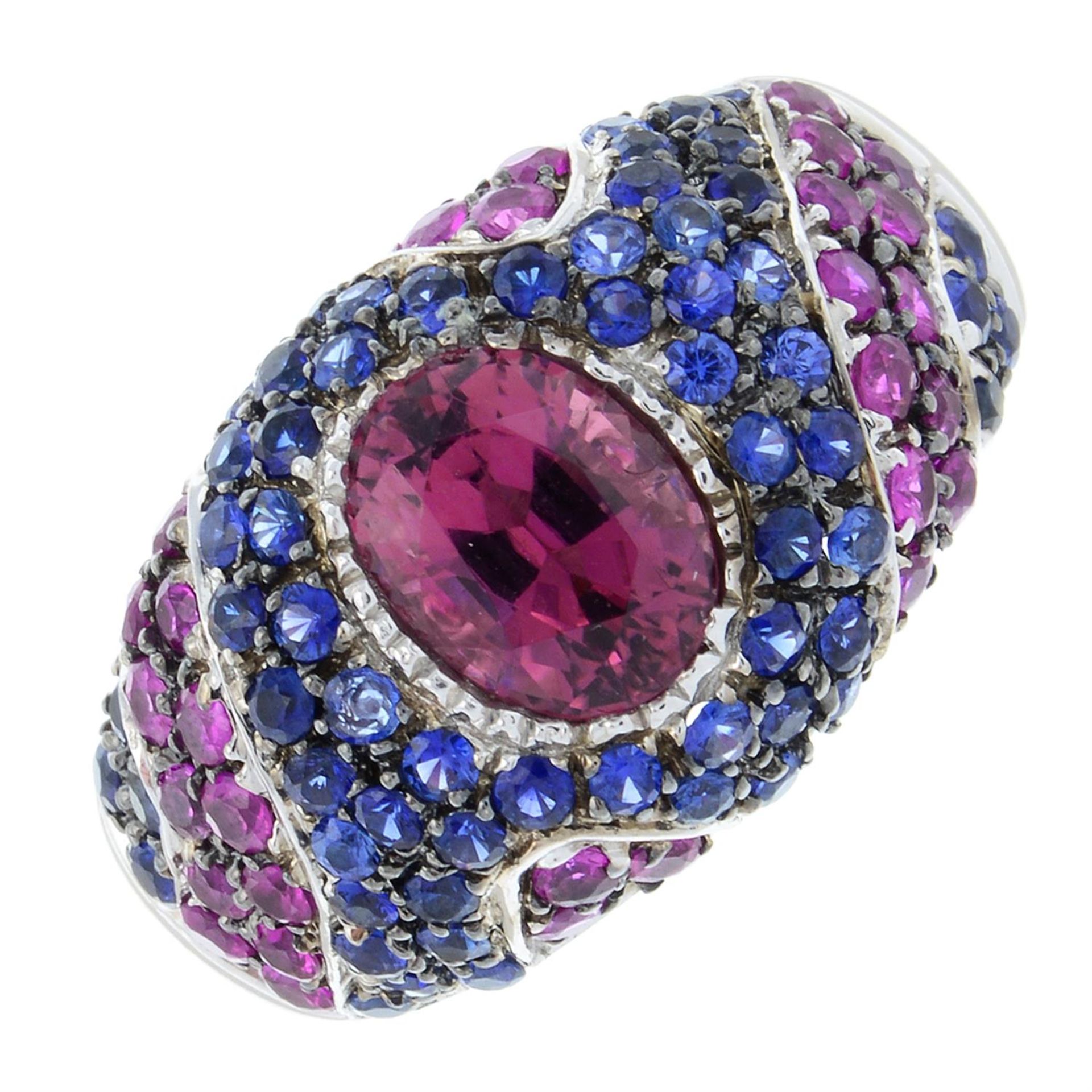 A tourmaline, ruby and sapphire dress ring, by Sonia B.