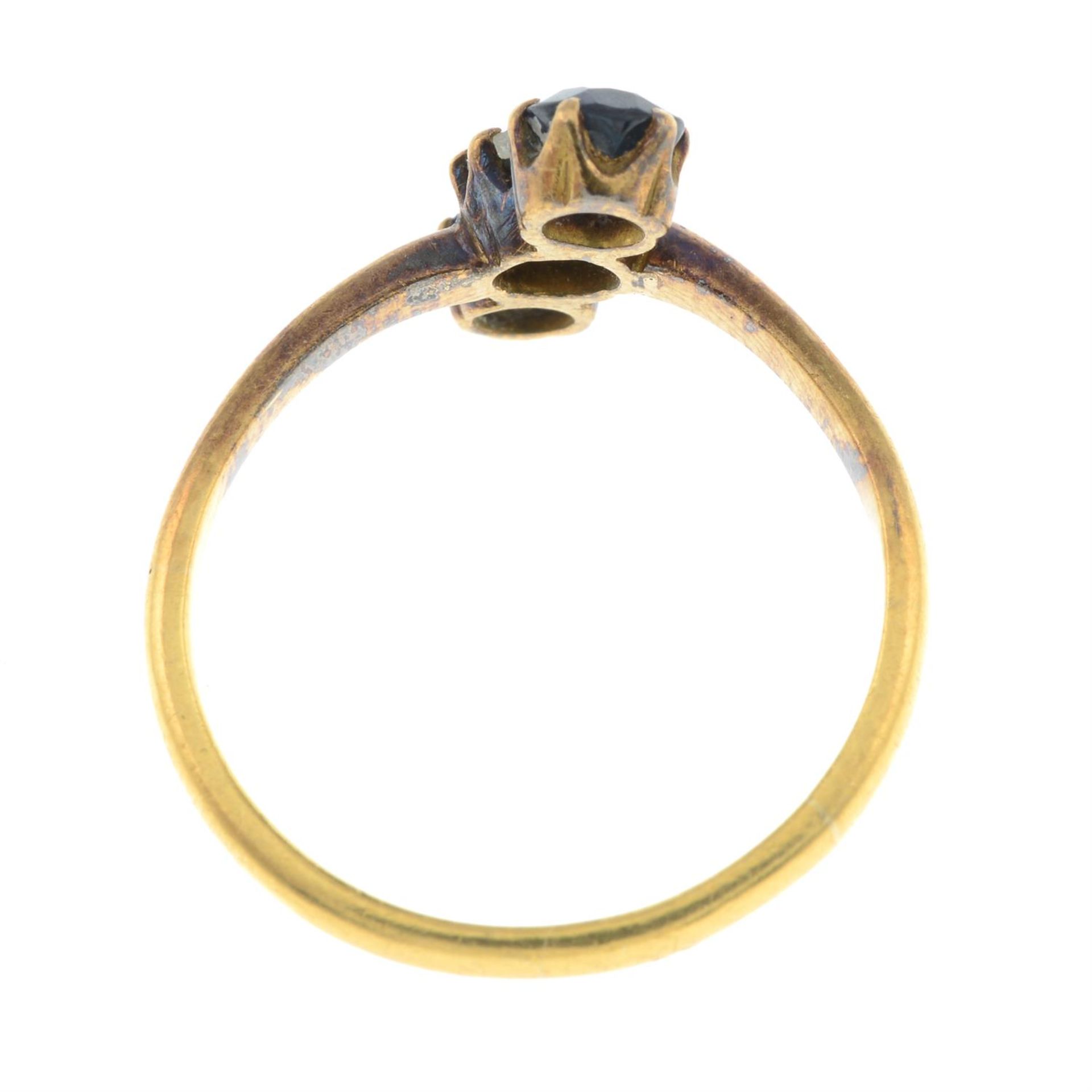 A colourless paste and sapphire three-stone ring. - Image 2 of 2