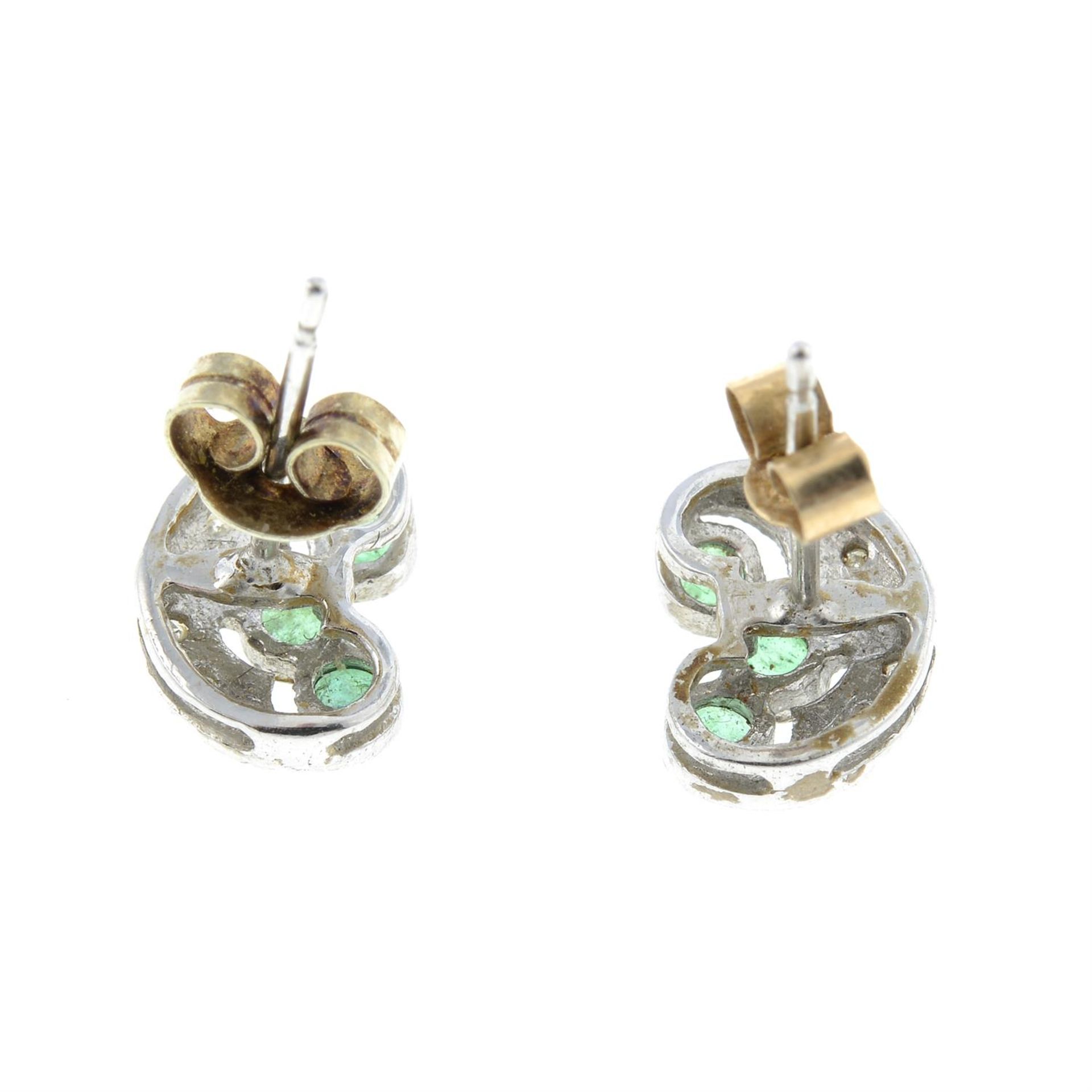 A pair of 9ct gold emerald and single-cut diamond stud earrings. - Image 2 of 2