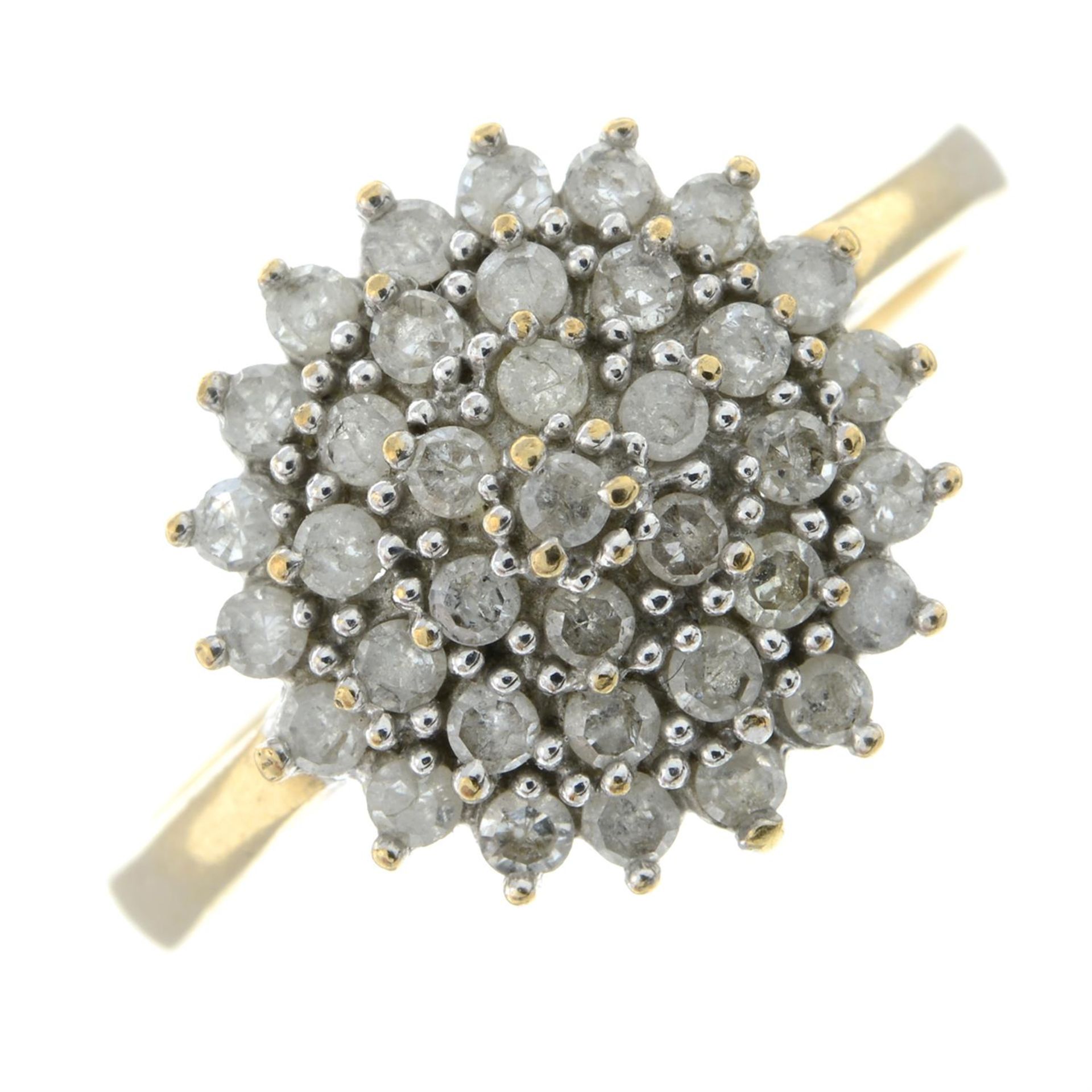 A 9ct gold diamond cluster ring.