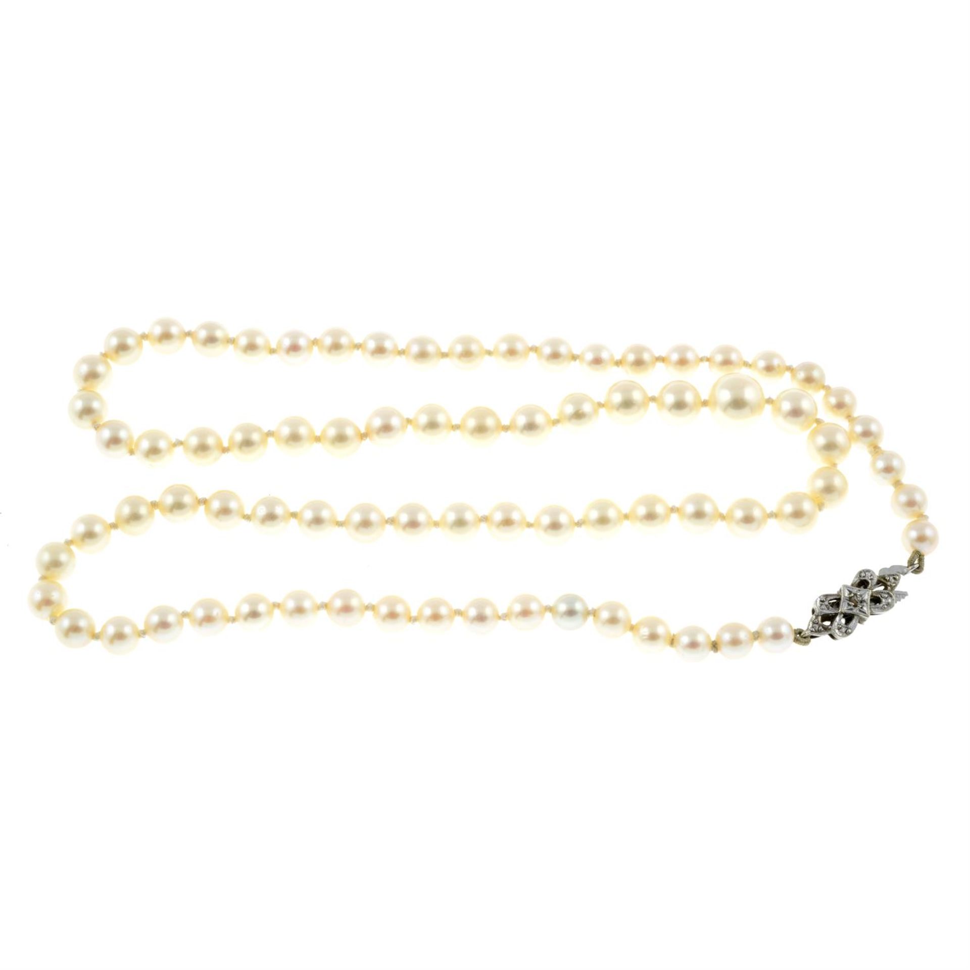 A cultured pearl single-strand necklace, with 9ct gold rose-cut diamond accent clasp. - Image 2 of 2