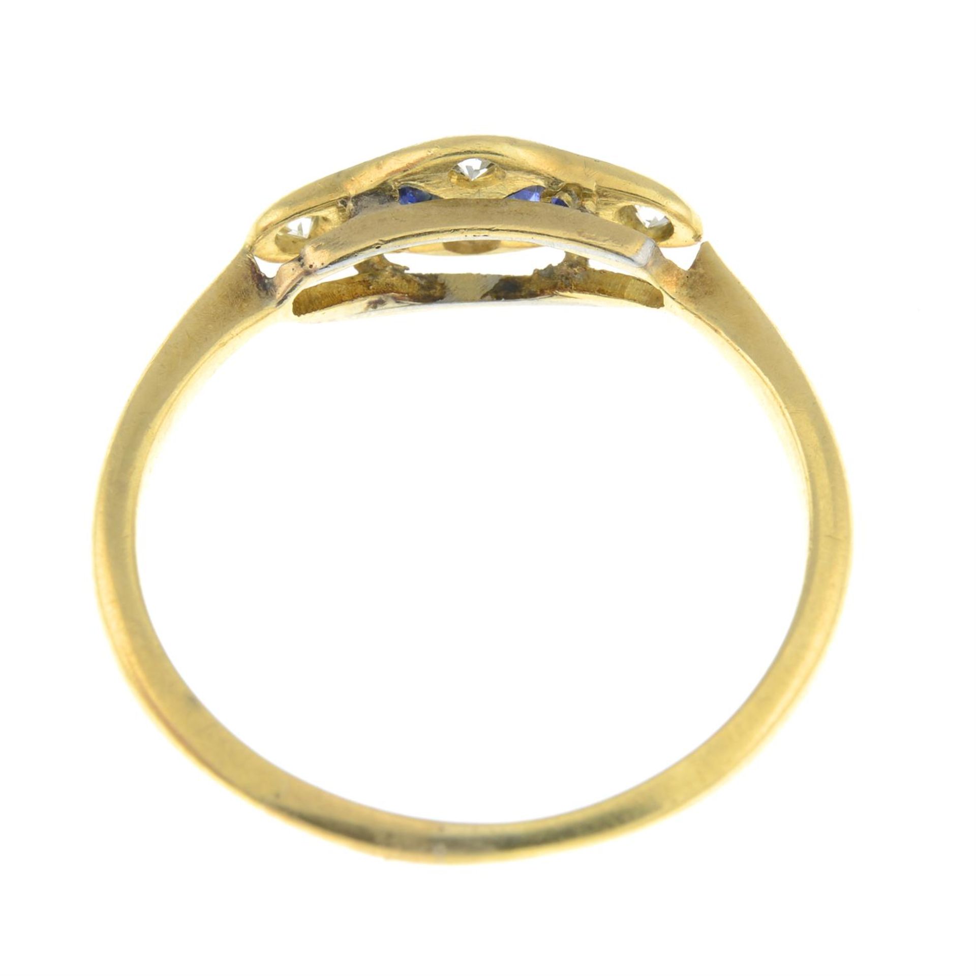 An early 20th century 18ct gold and platinum sapphire and single-cut diamond ring. - Image 2 of 2