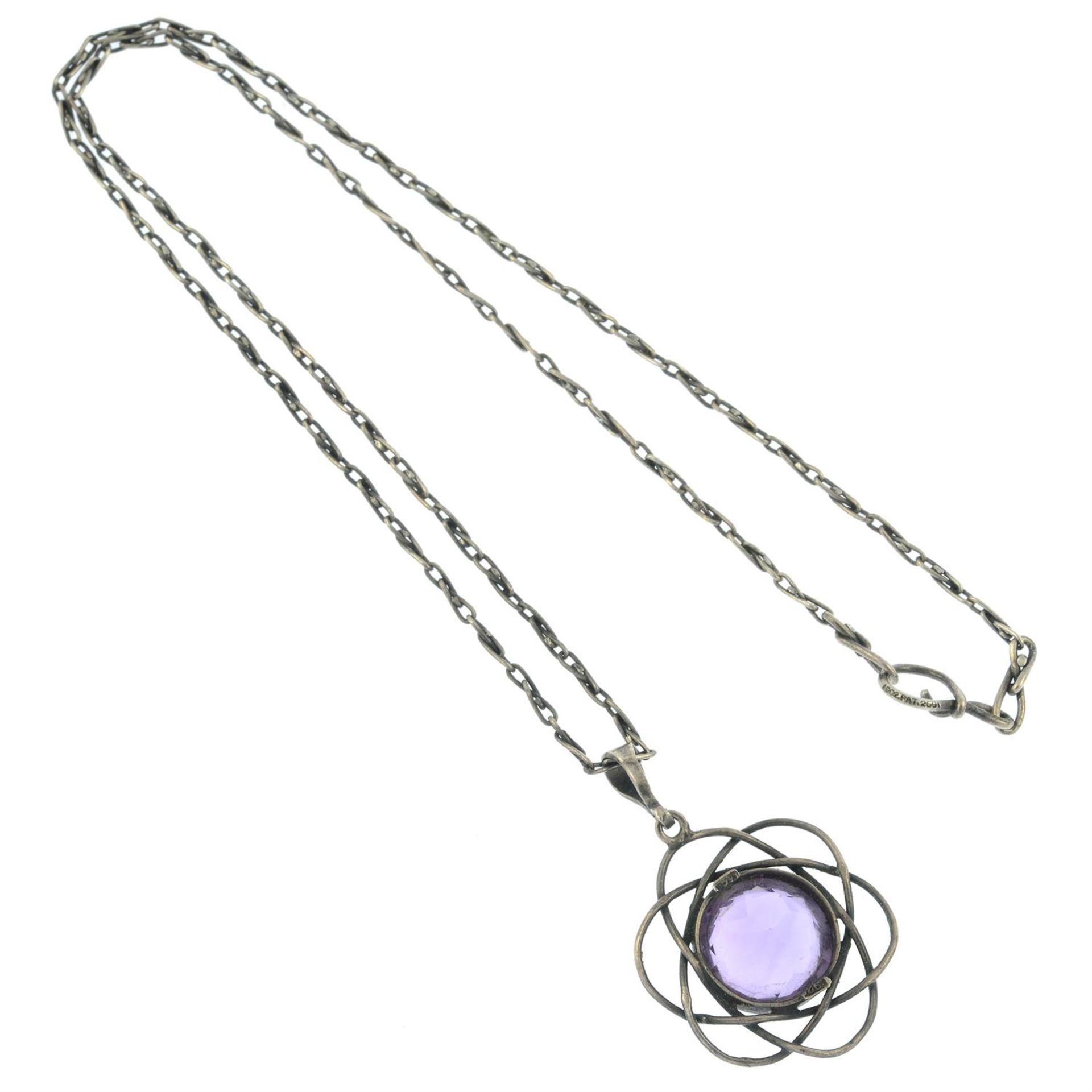 A silver amethyst openwork pendant and chain, by Liberty & Co. - Image 2 of 2