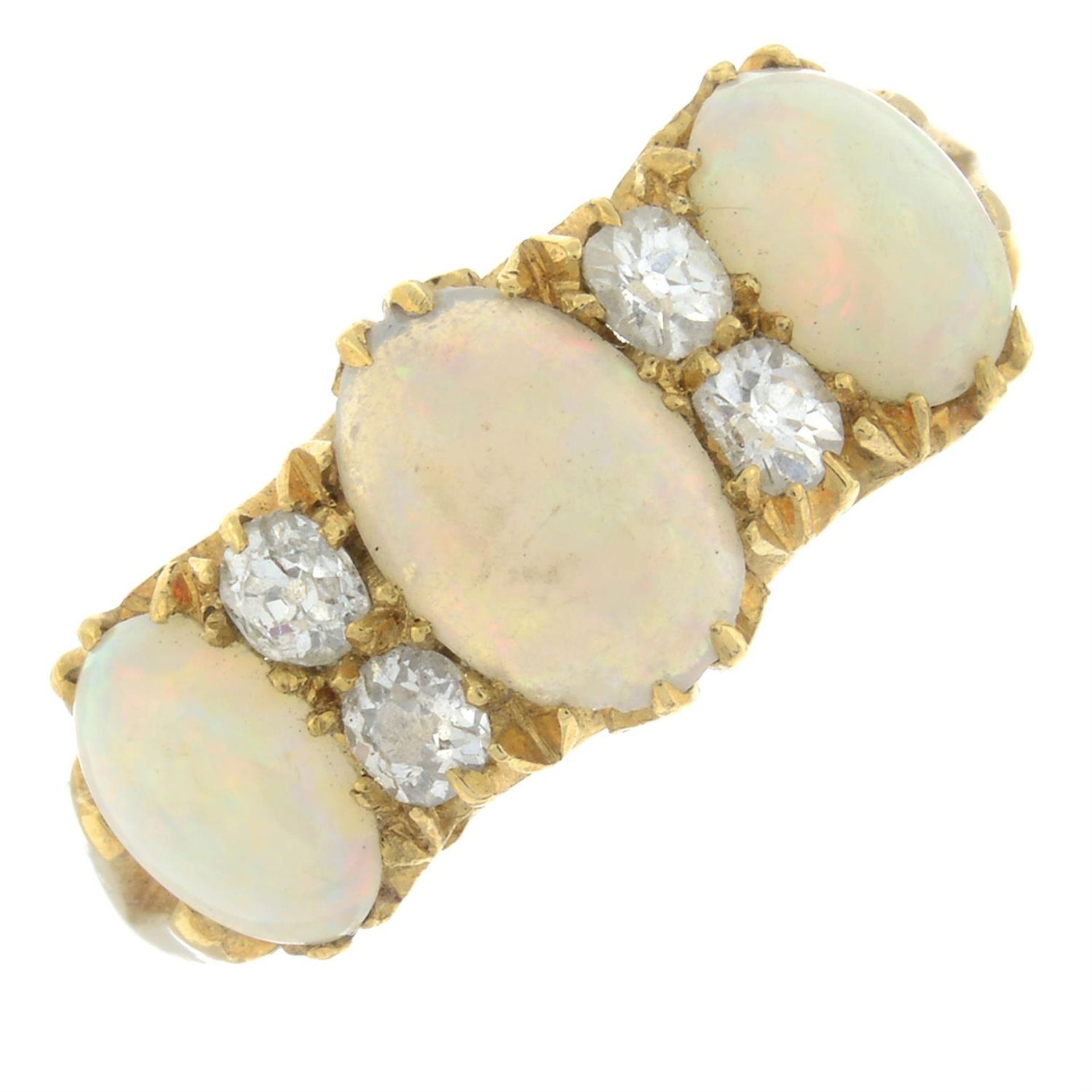 An early 20th century 18ct gold opal and old-cut diamond ring.