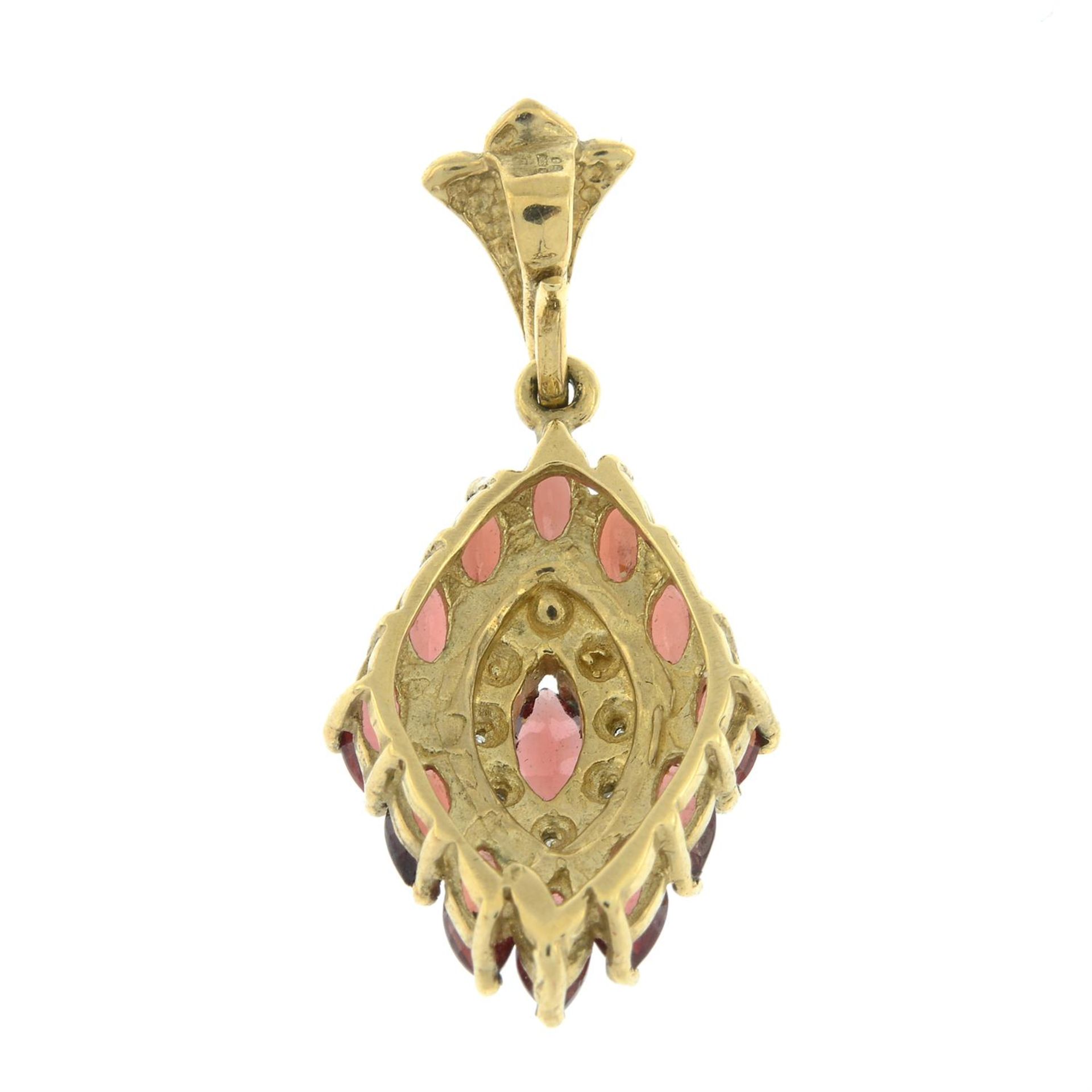 A 9ct gold garnet and diamond pendant. - Image 2 of 2