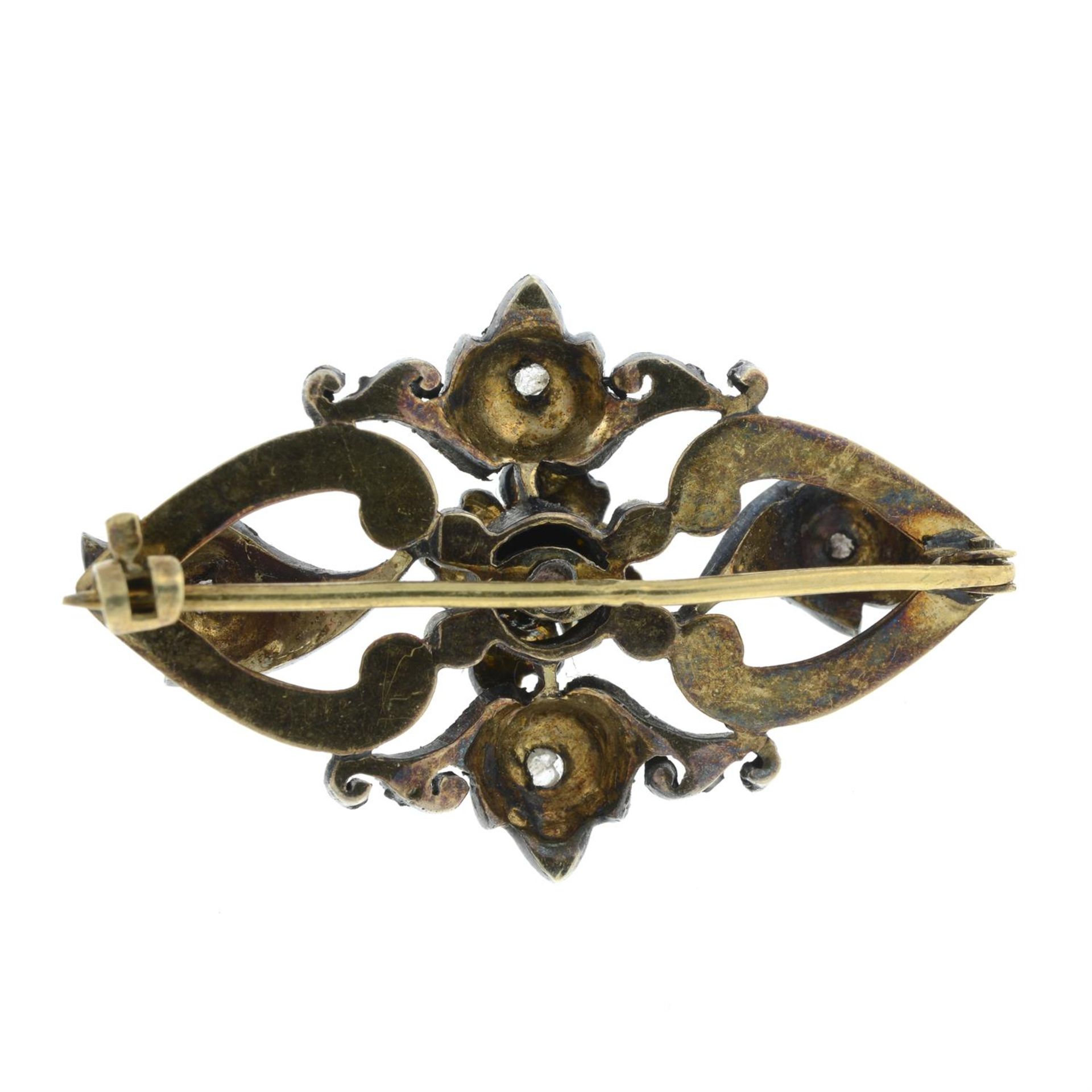 A late 19th century cultured pearl and rose-cut diamond brooch. - Image 2 of 2