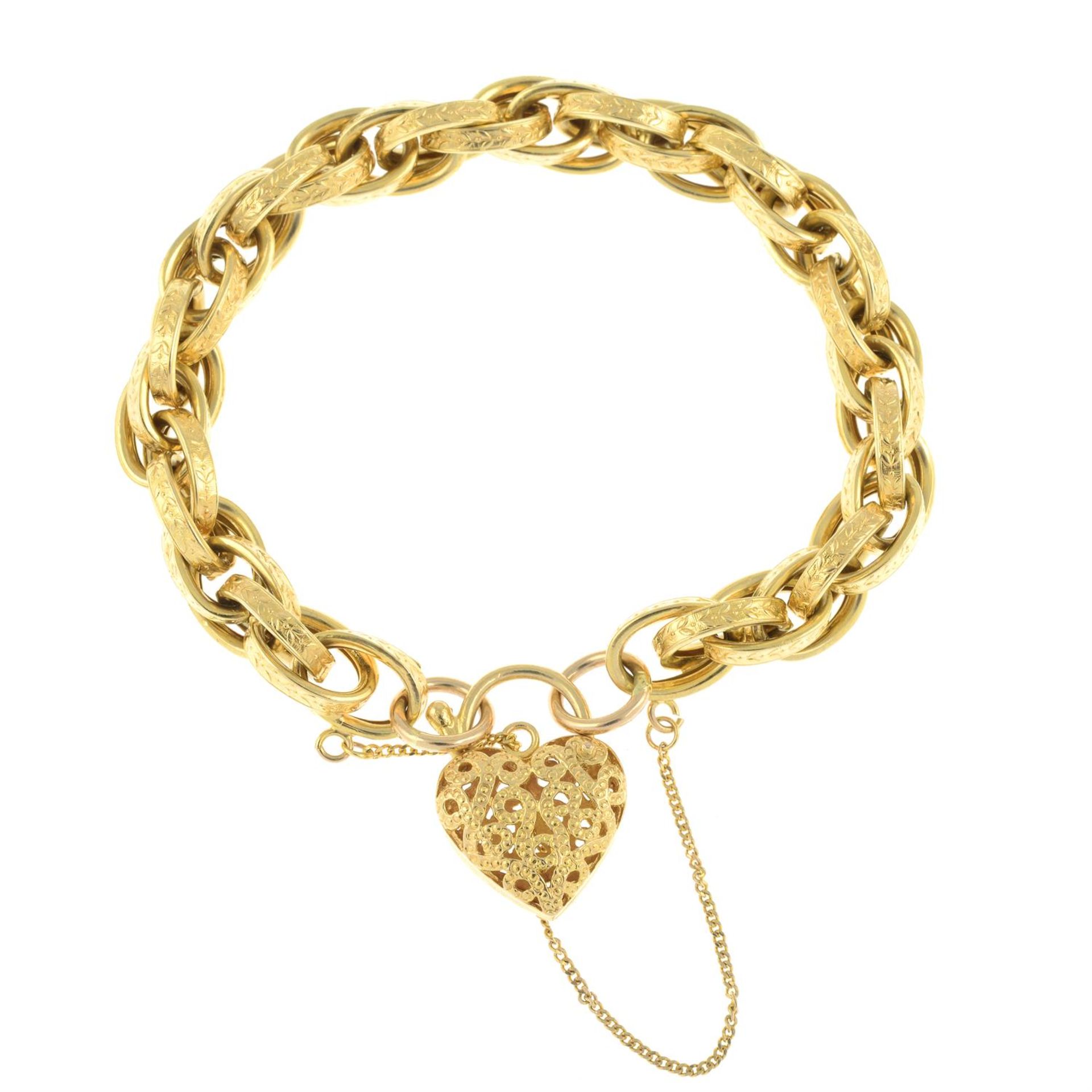 A 9ct gold fancy-link bracelet, with heart-shape padlock clasp. - Image 2 of 2