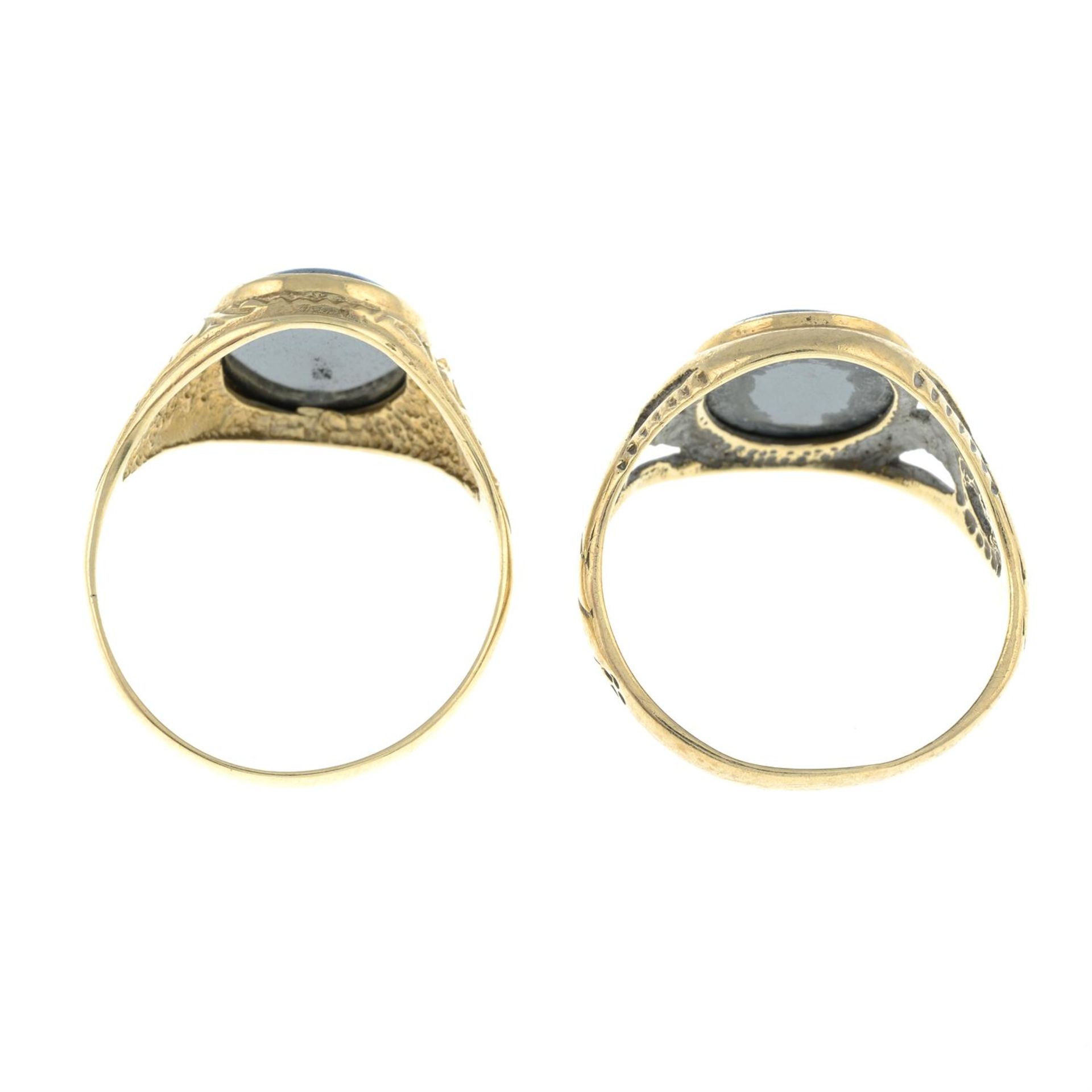 Two 9ct gold hematite signet rings. - Image 2 of 2
