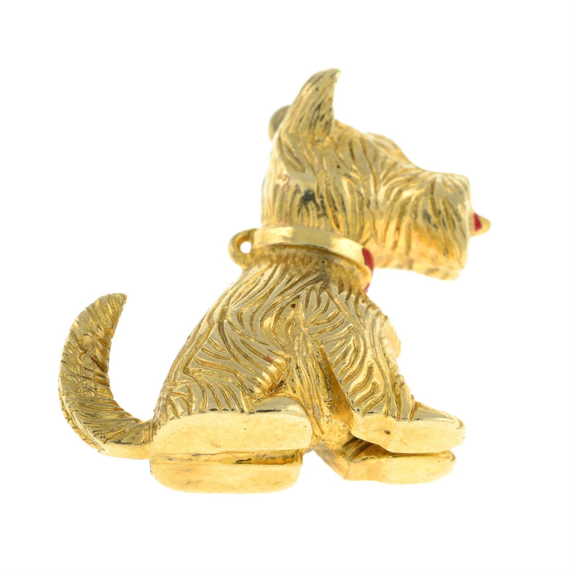 A 9ct gold textured dog charm, with red enamel collar and tongue. - Image 2 of 2