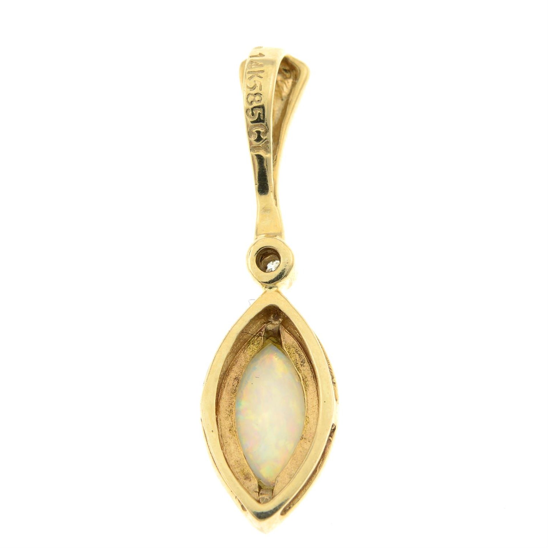 A 14ct gold opal and brilliant-cut diamond pendant. - Image 2 of 2