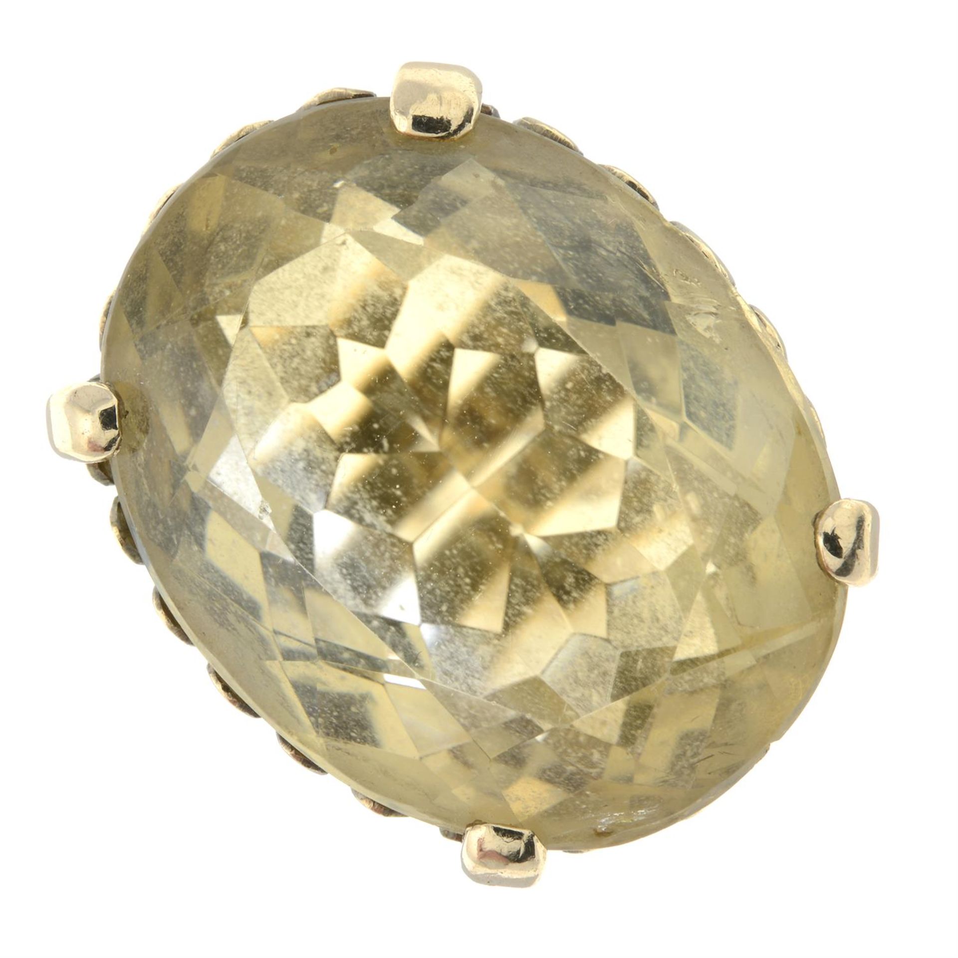 A citrine cocktail ring.