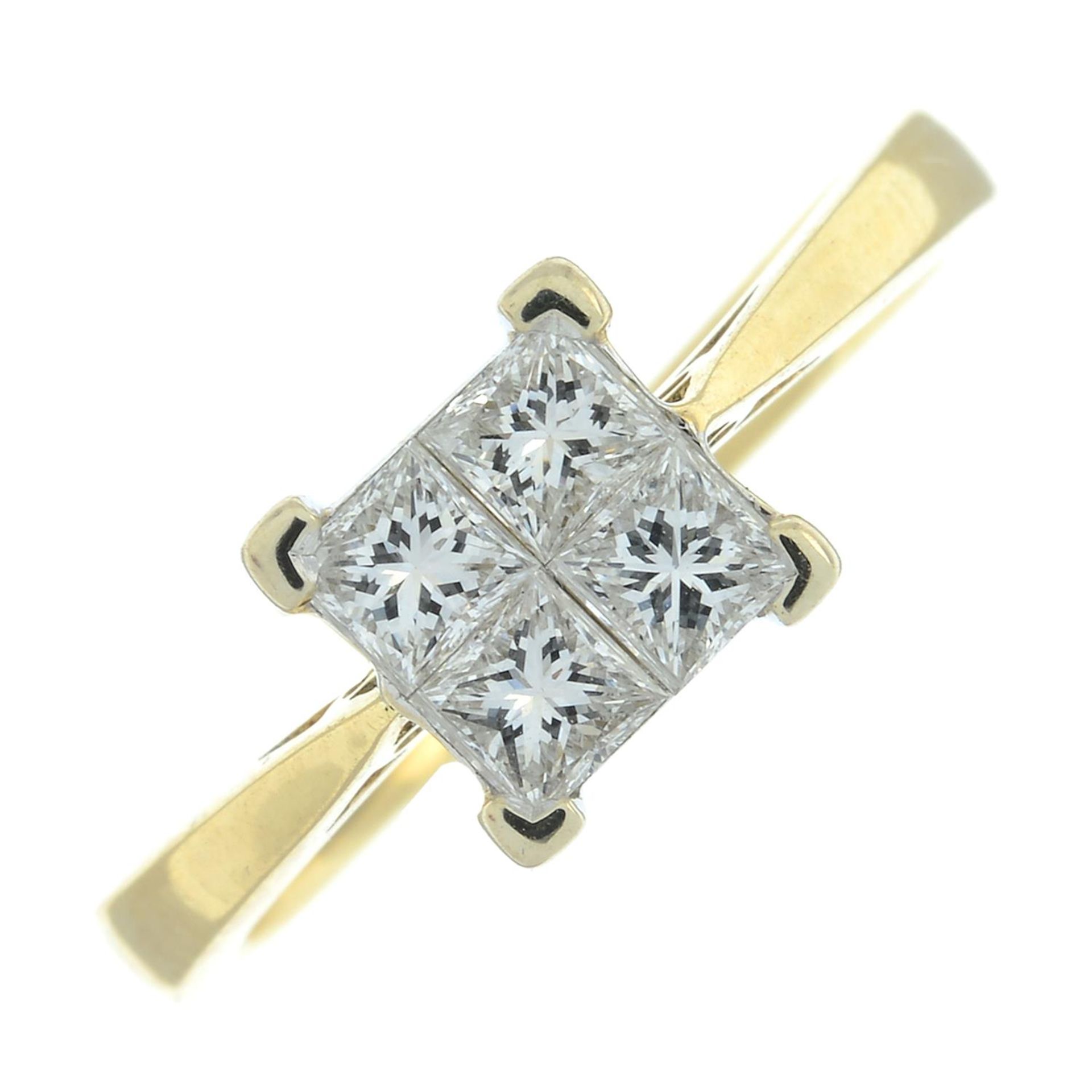 An 18ct gold square-shape diamond quatrefoil cluster ring.