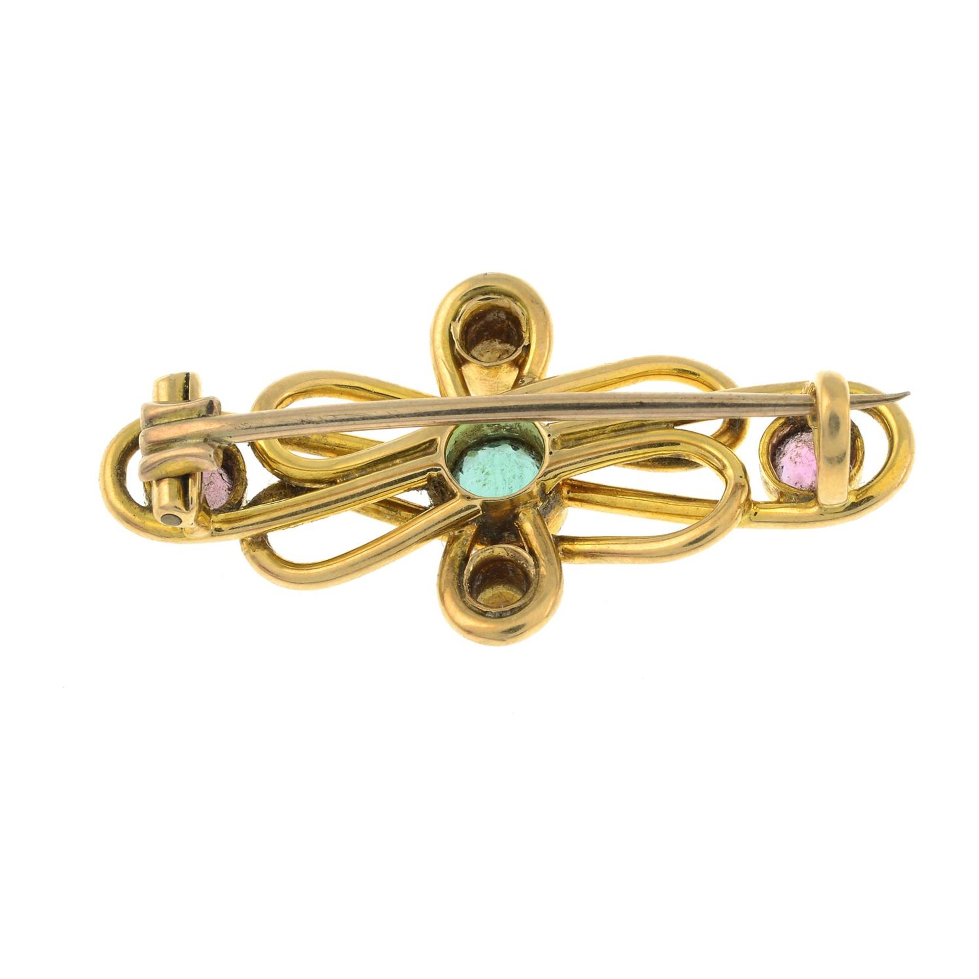 An early 20th century gold tourmaline and split pearl brooch. - Image 2 of 2