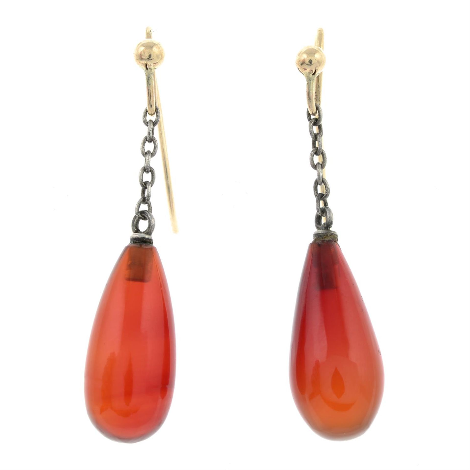 A pair of carnelian drop earrings.