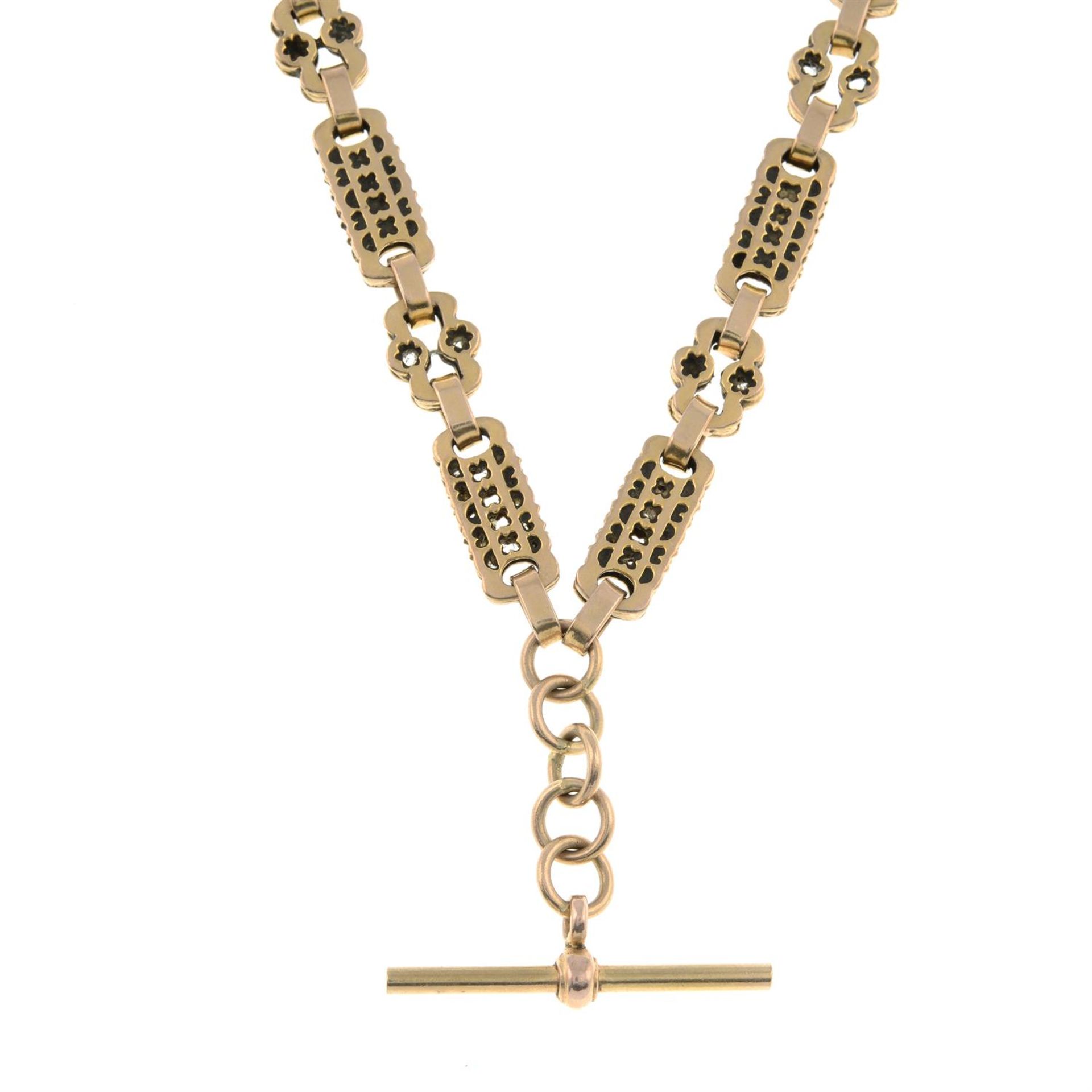A 9ct gold fancy-link albert chain.