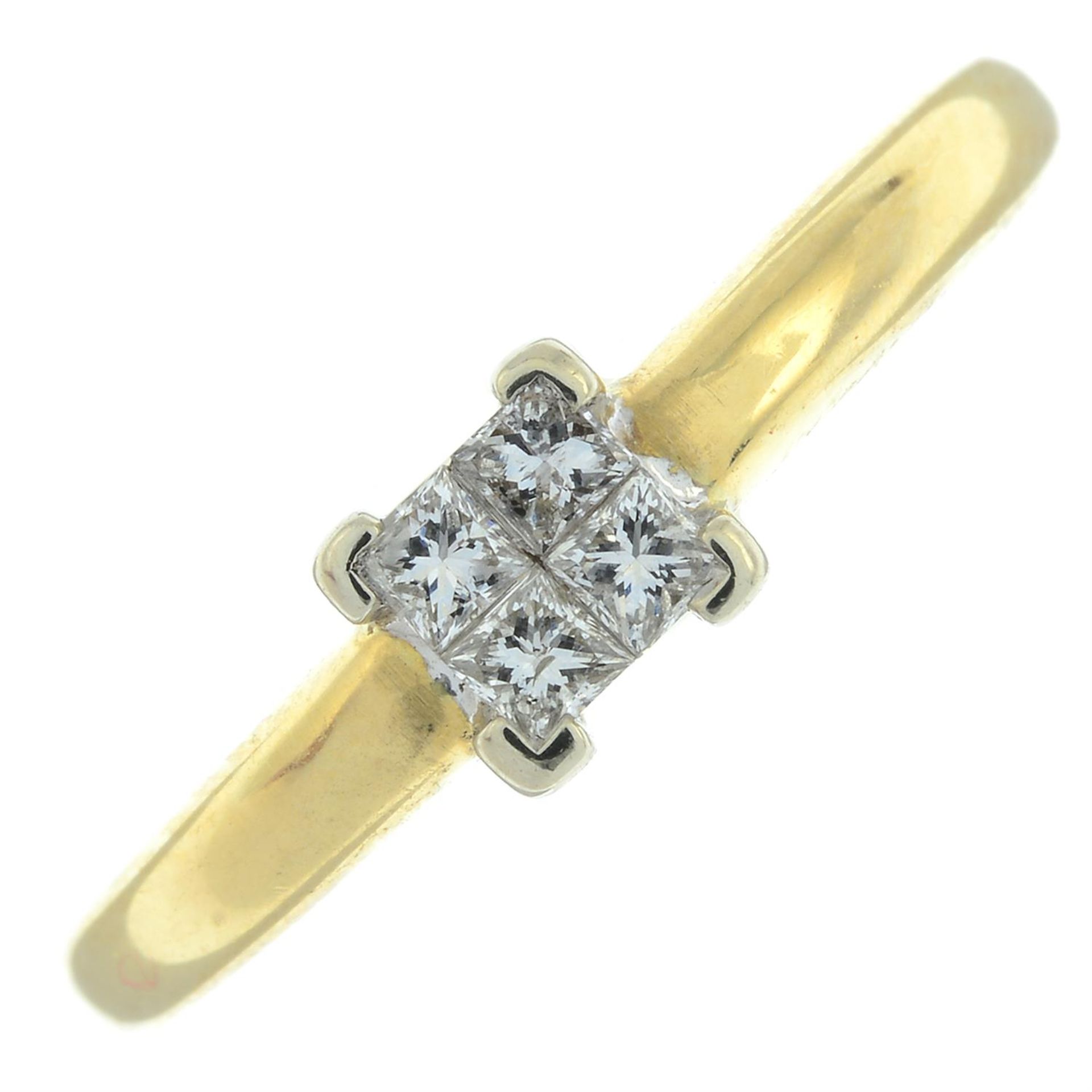 An 18ct gold square-shape diamond quatrefoil cluster ring.