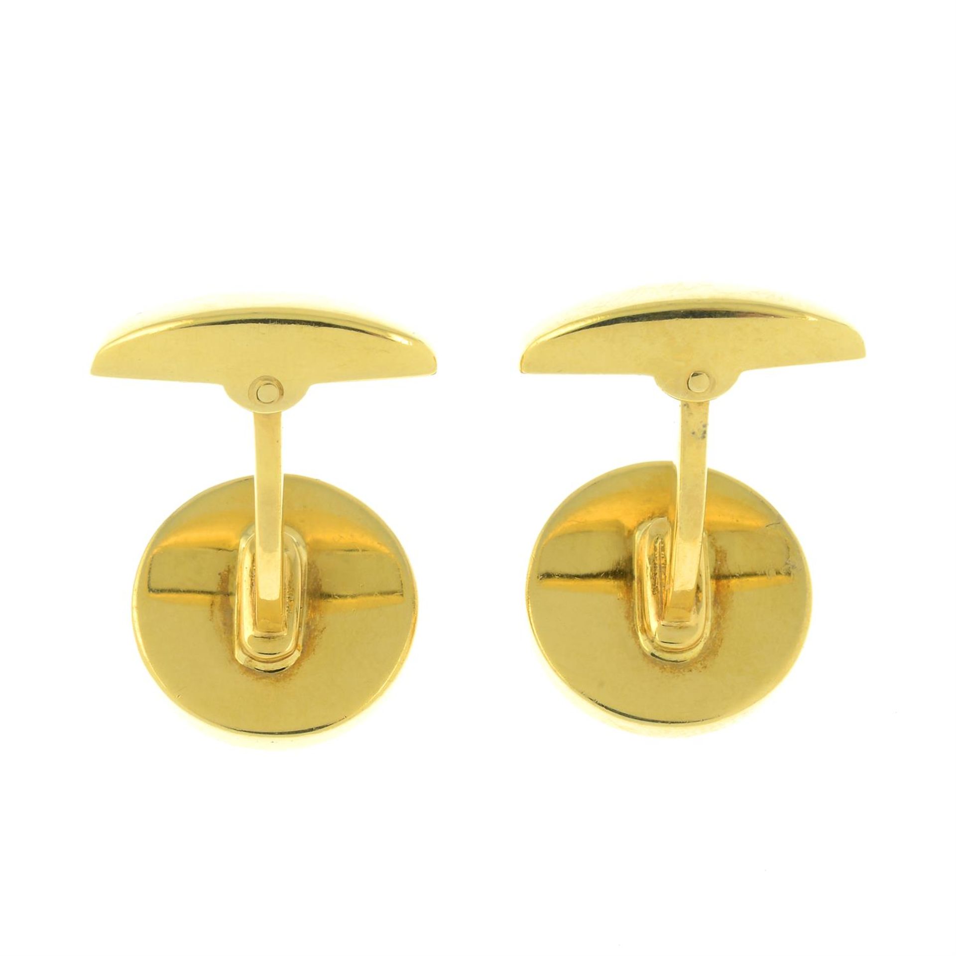 A pair of 18ct gold mother-of-pearl and diamond circular-shape cufflinks, by Deakin & Francis. - Image 2 of 2