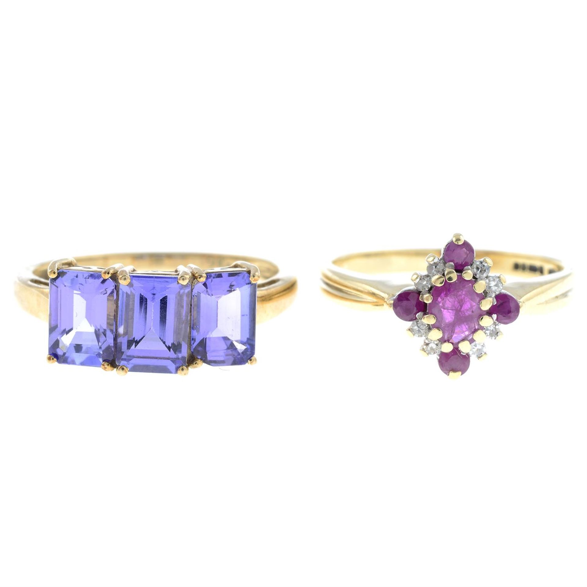 Two 9ct gold gem-set rings.