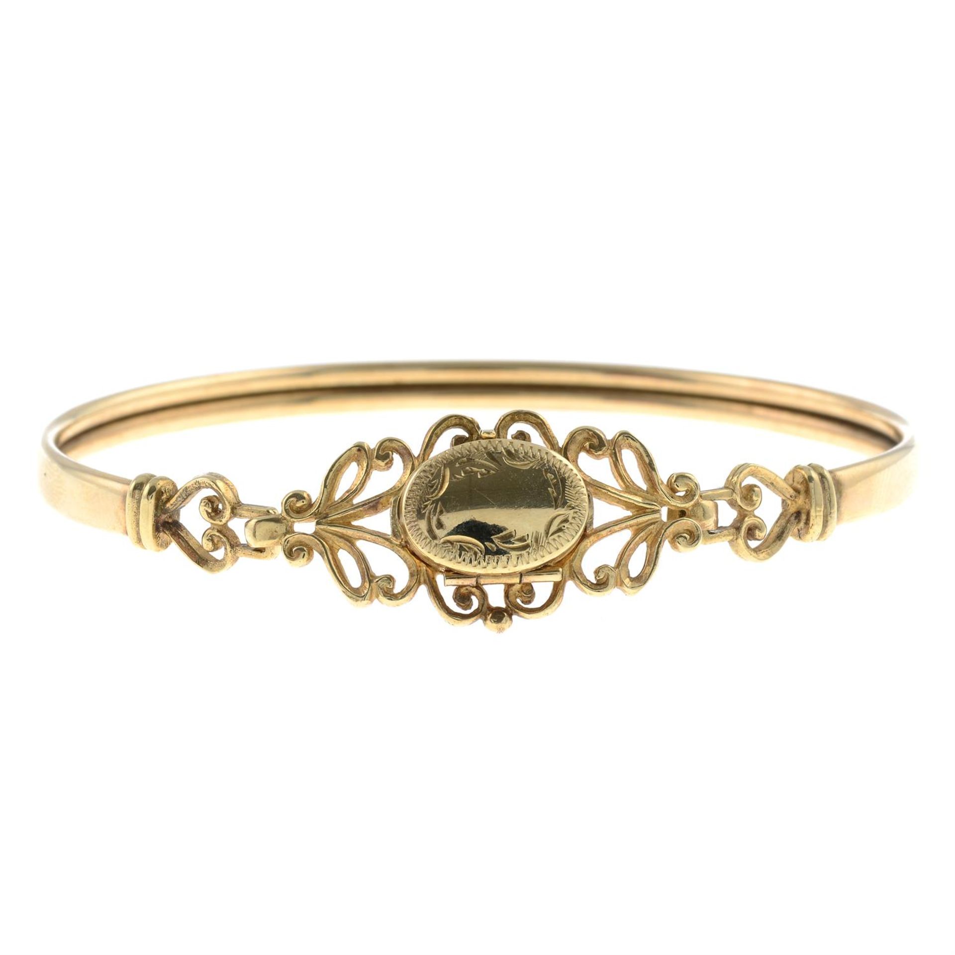 A 9ct gold locket bangle.