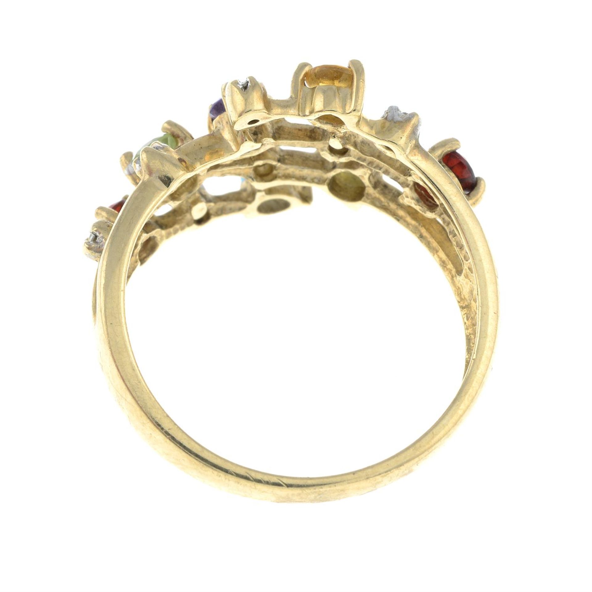 A 9ct gold diamond and multi-gem set openwork ring. - Image 2 of 2