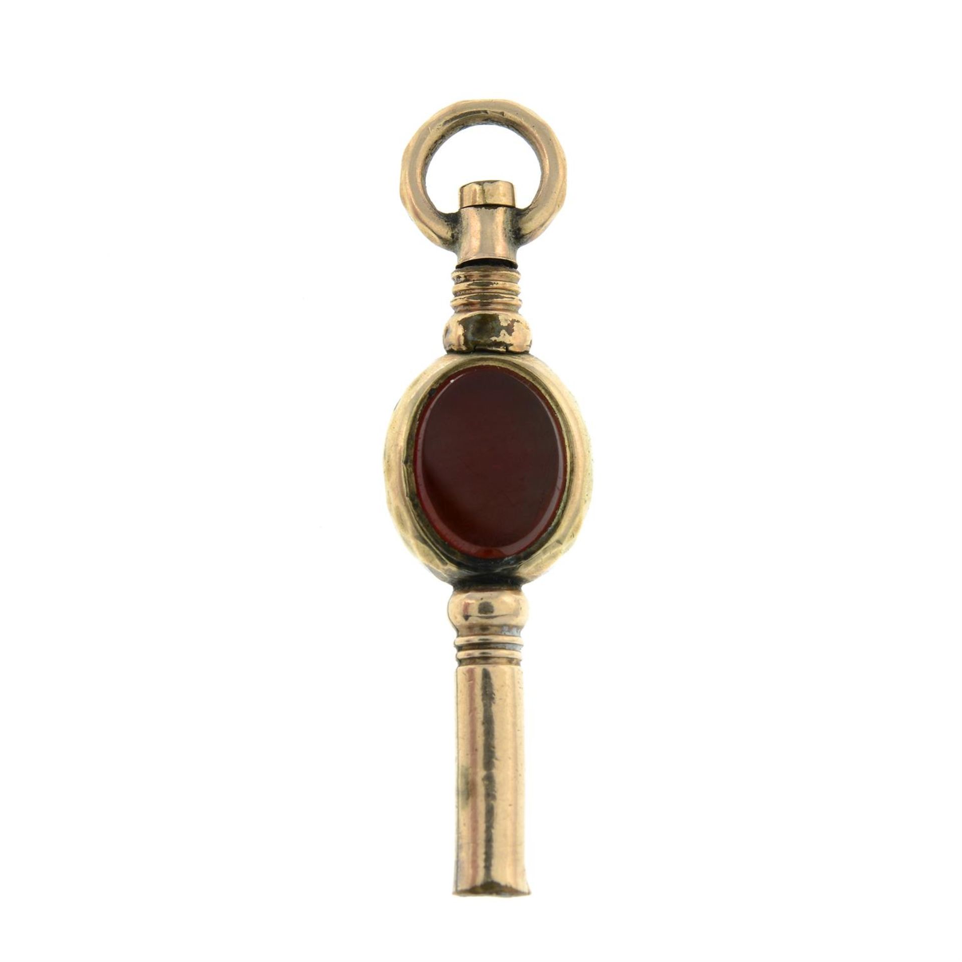 A late 19th century carnelian and bloodstone watch key. - Image 2 of 2