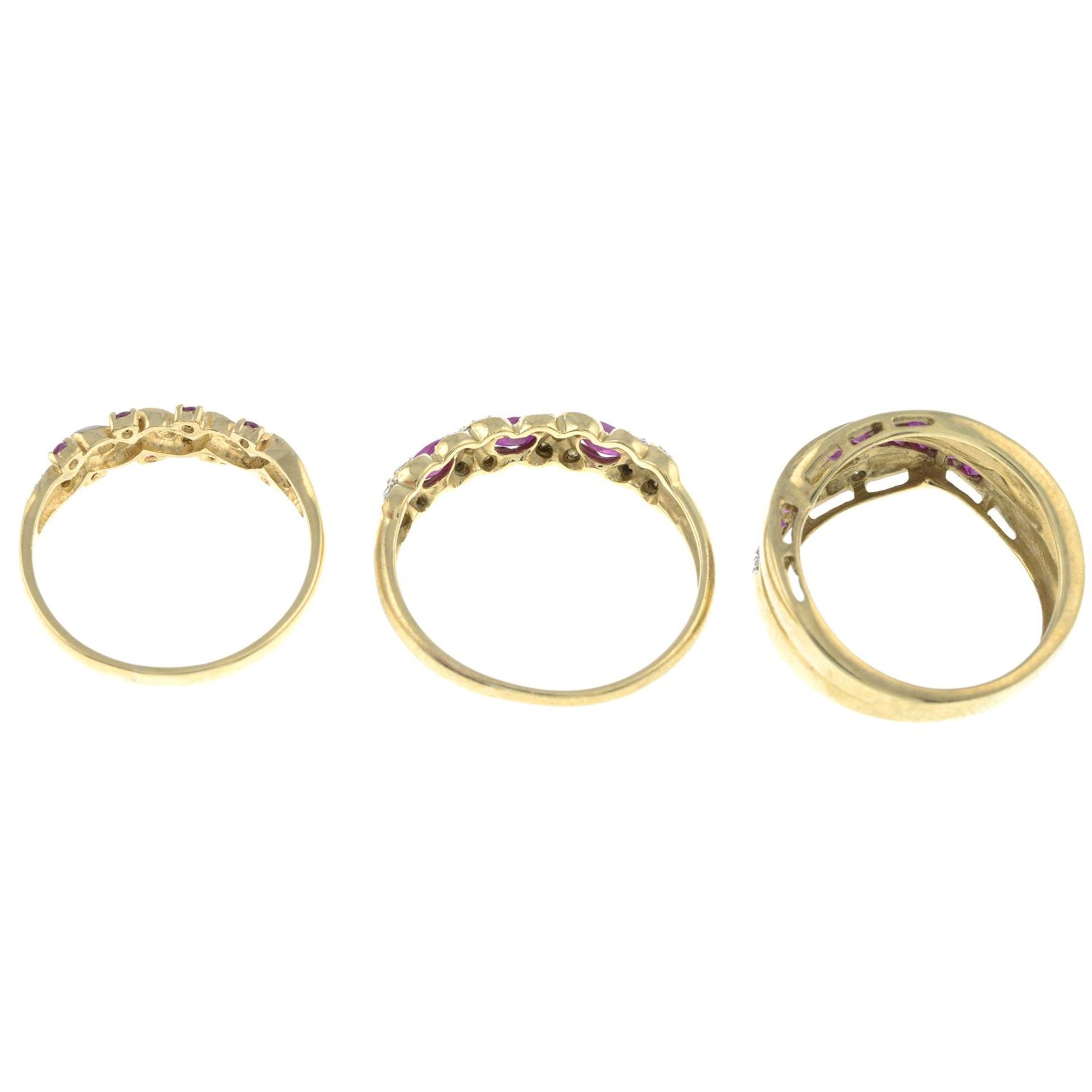 Three 9ct gold ruby and diamond rings. - Image 2 of 2