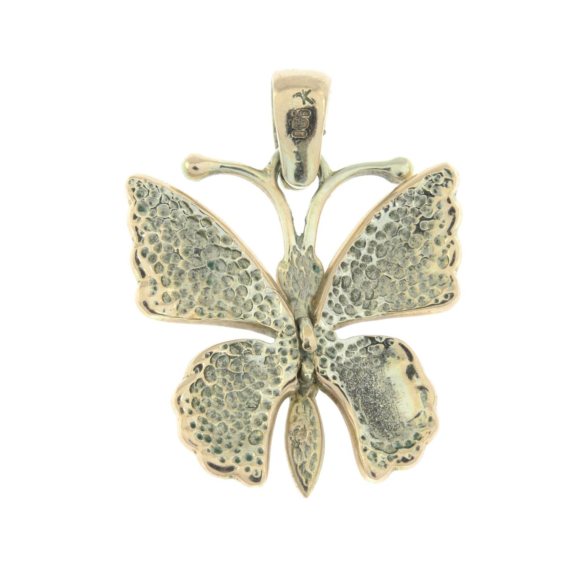 A 9ct gold enamel butterfly pendant. - Image 2 of 2