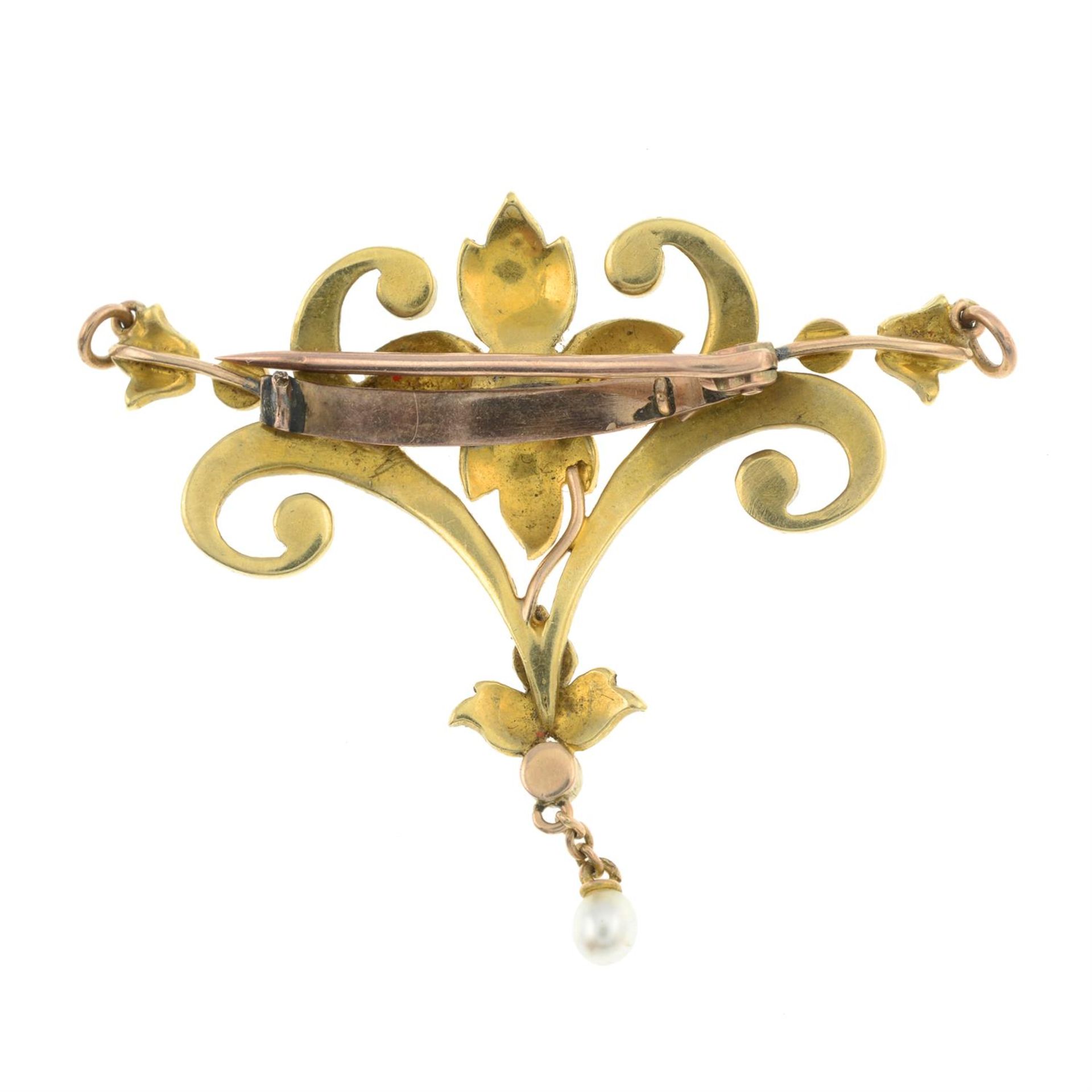 An early 20th century gold split pearl foliate brooch/pendant. - Image 2 of 2