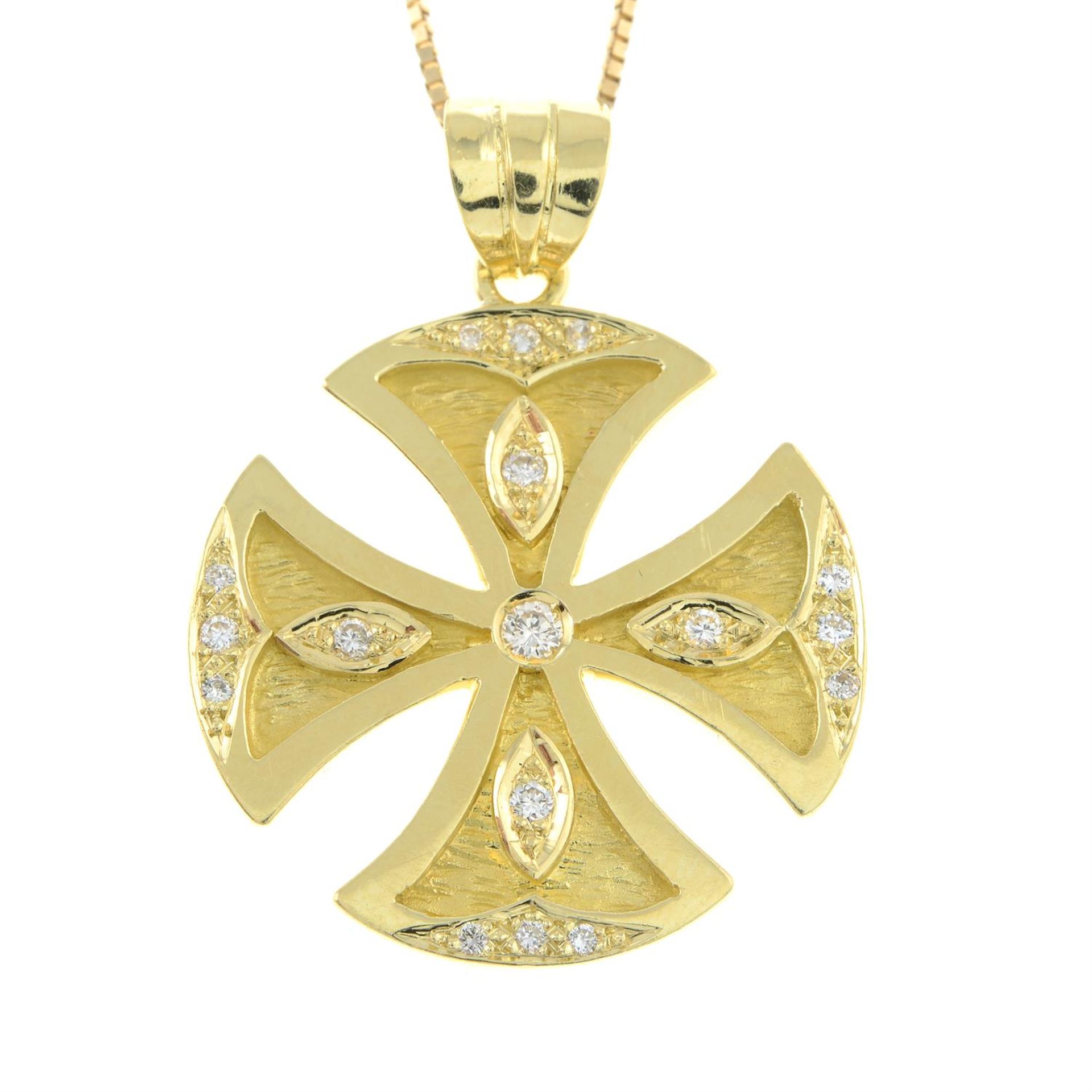 A diamond accent cross pendant, with chain.